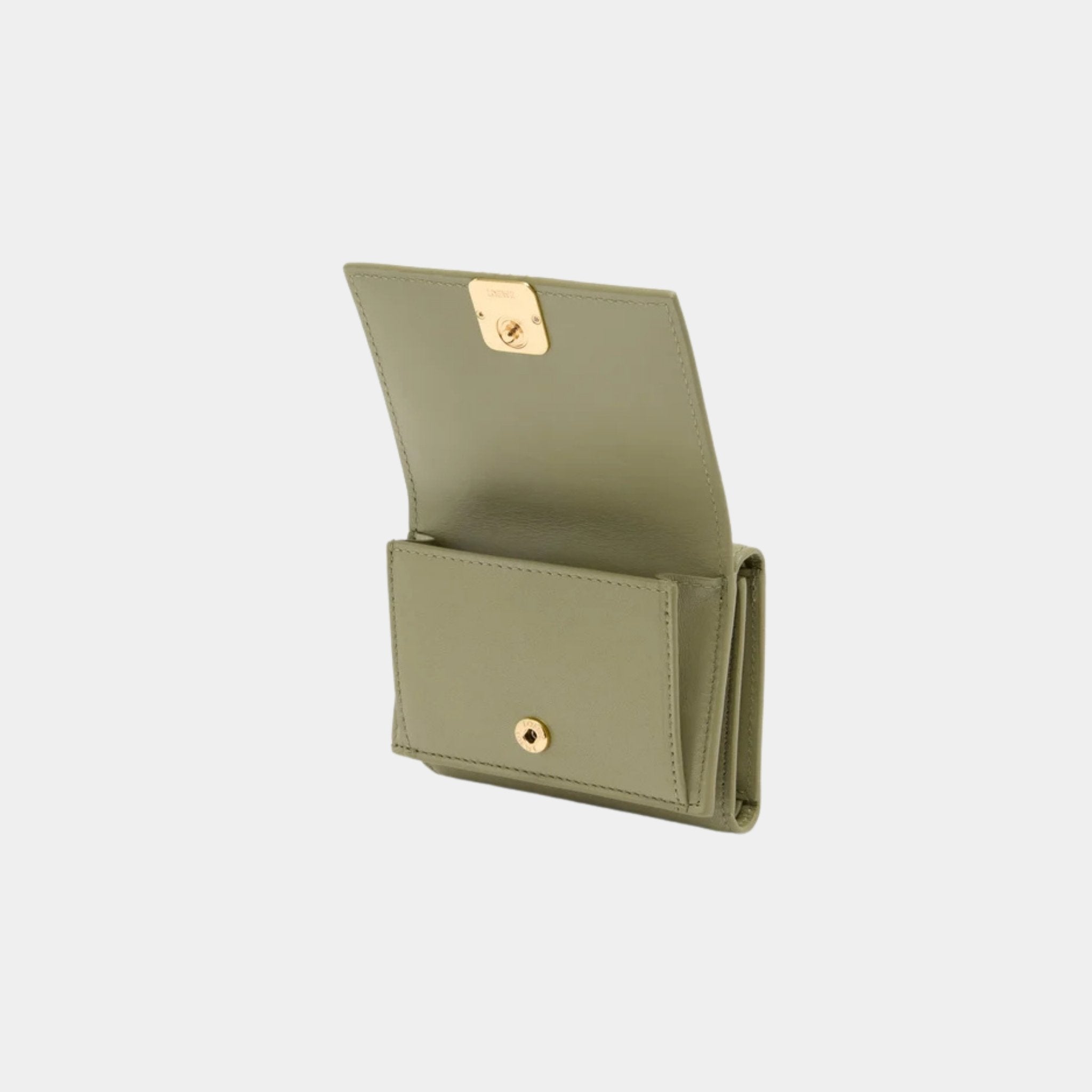 Loewe Puffer Anagram Trifold Wallet In Shiny Nappa Calfskin, Eucalyptus Green, Pouch