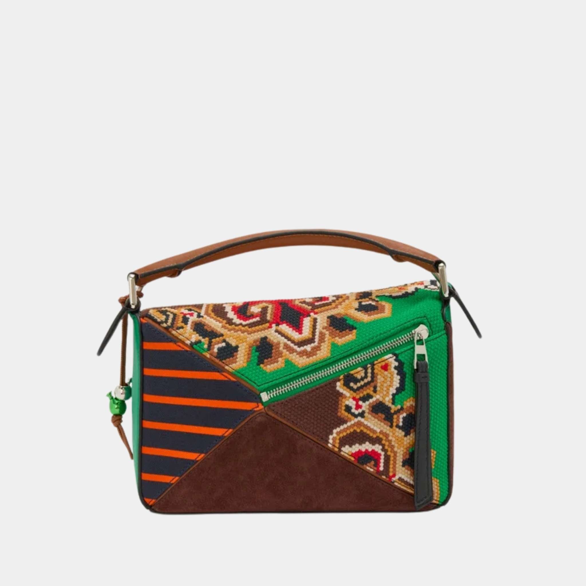Loewe Puzzle 10 Patchwork Re-edition Bag in Calfskin Canvas and Suede, Back