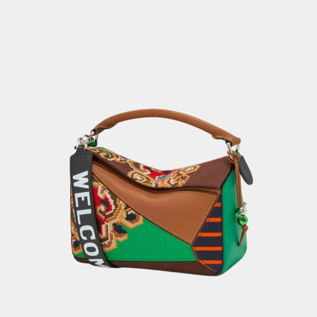 Loewe Puzzle 10 Patchwork Re-edition Bag in Calfskin Canvas and Suede, Front