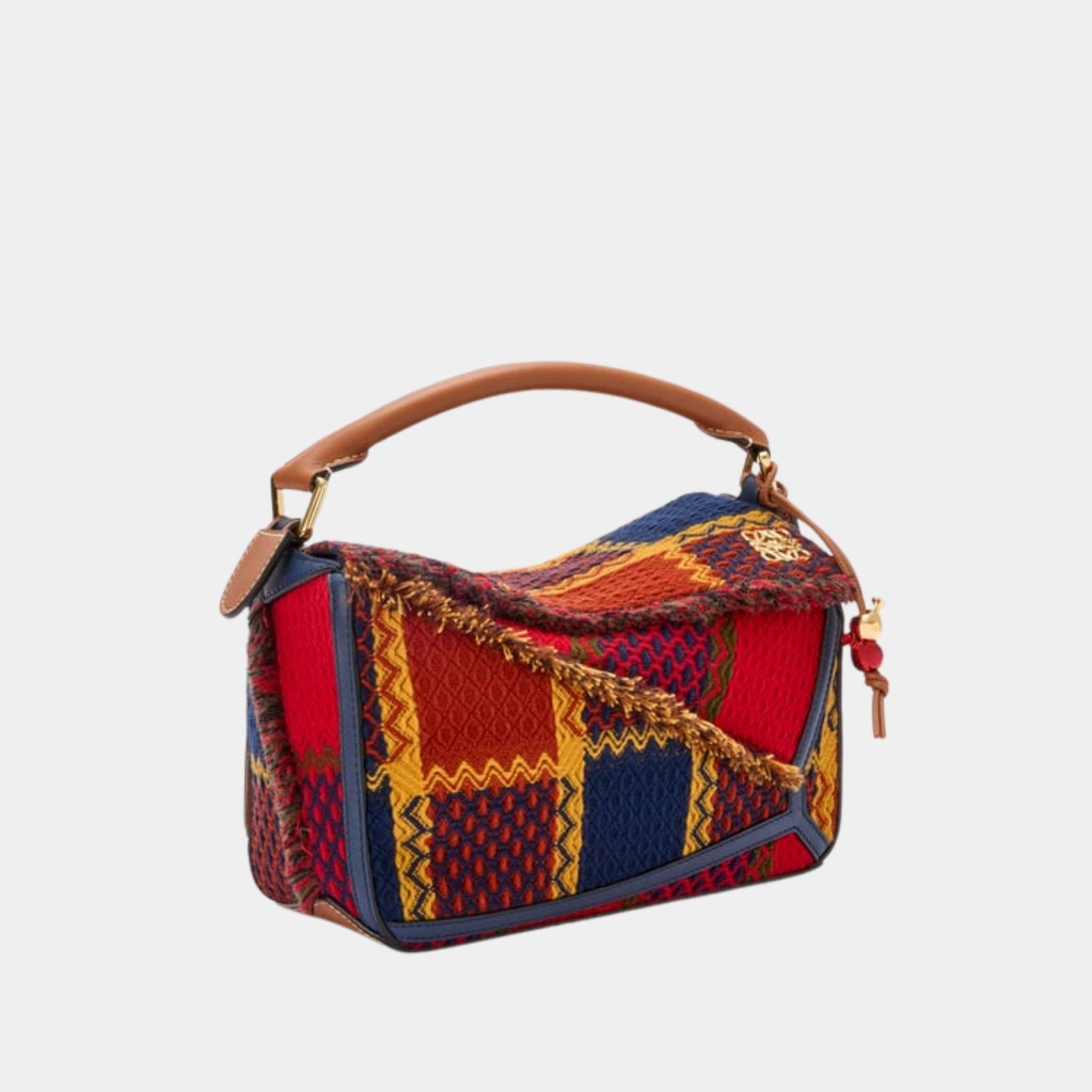 Loewe Puzzle 10 Tartan Re-edition Bag in Wool and Classic Calfskin, Side