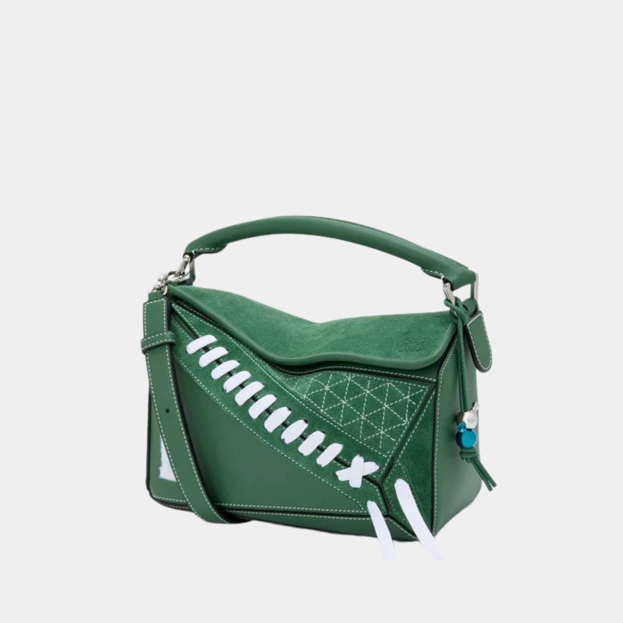 Loewe Puzzle 10 Varsity Re-edition Bag in Classic Calfskin and Suede, Front