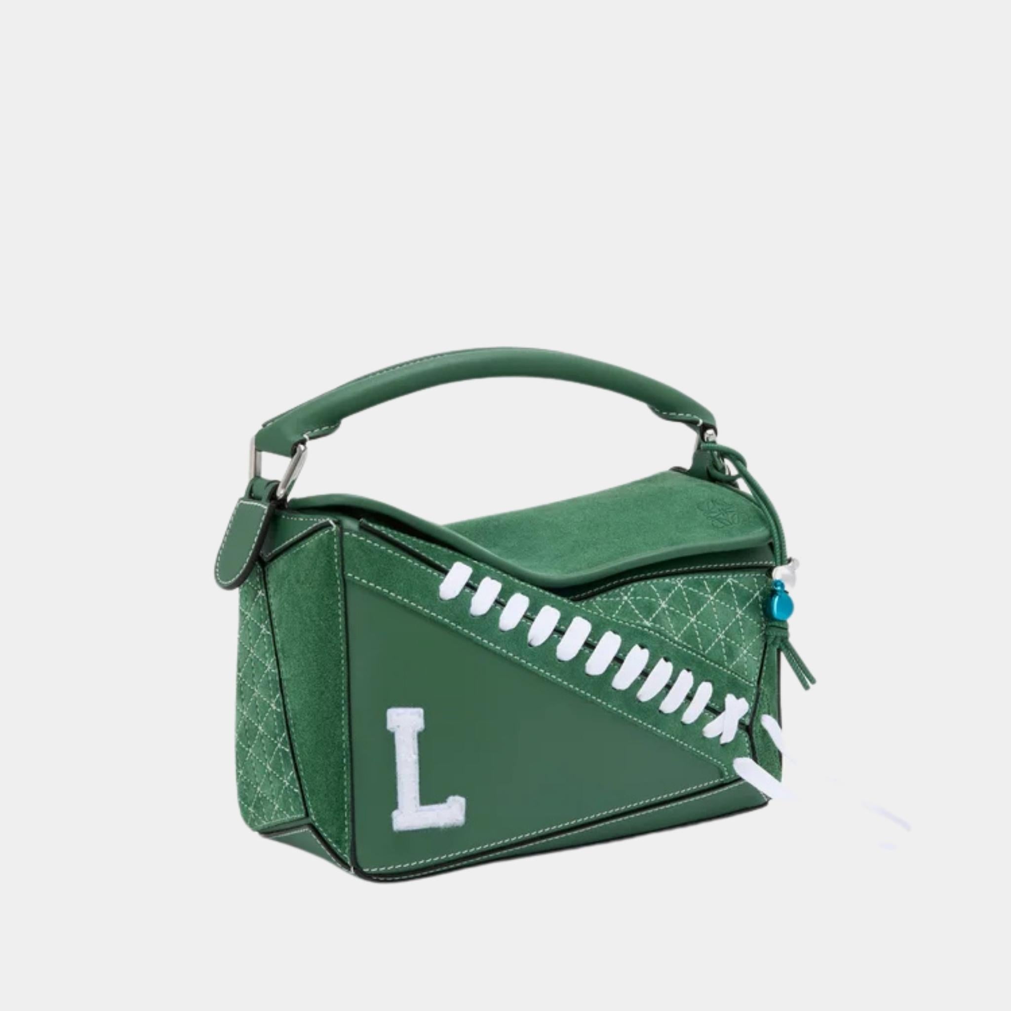 Loewe Puzzle 10 Varsity Re-edition Bag in Classic Calfskin and Suede, Side