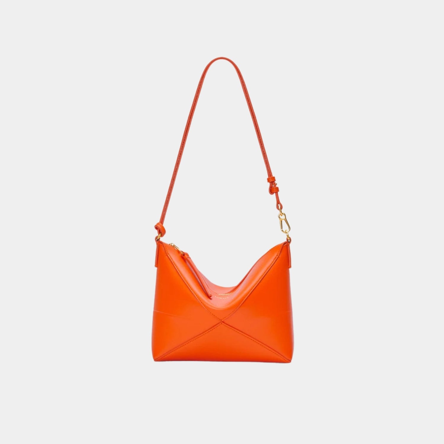 Loewe Puzzle Fold Pouch In Shiny Nappa Calfskin, Vivid Orange, Front