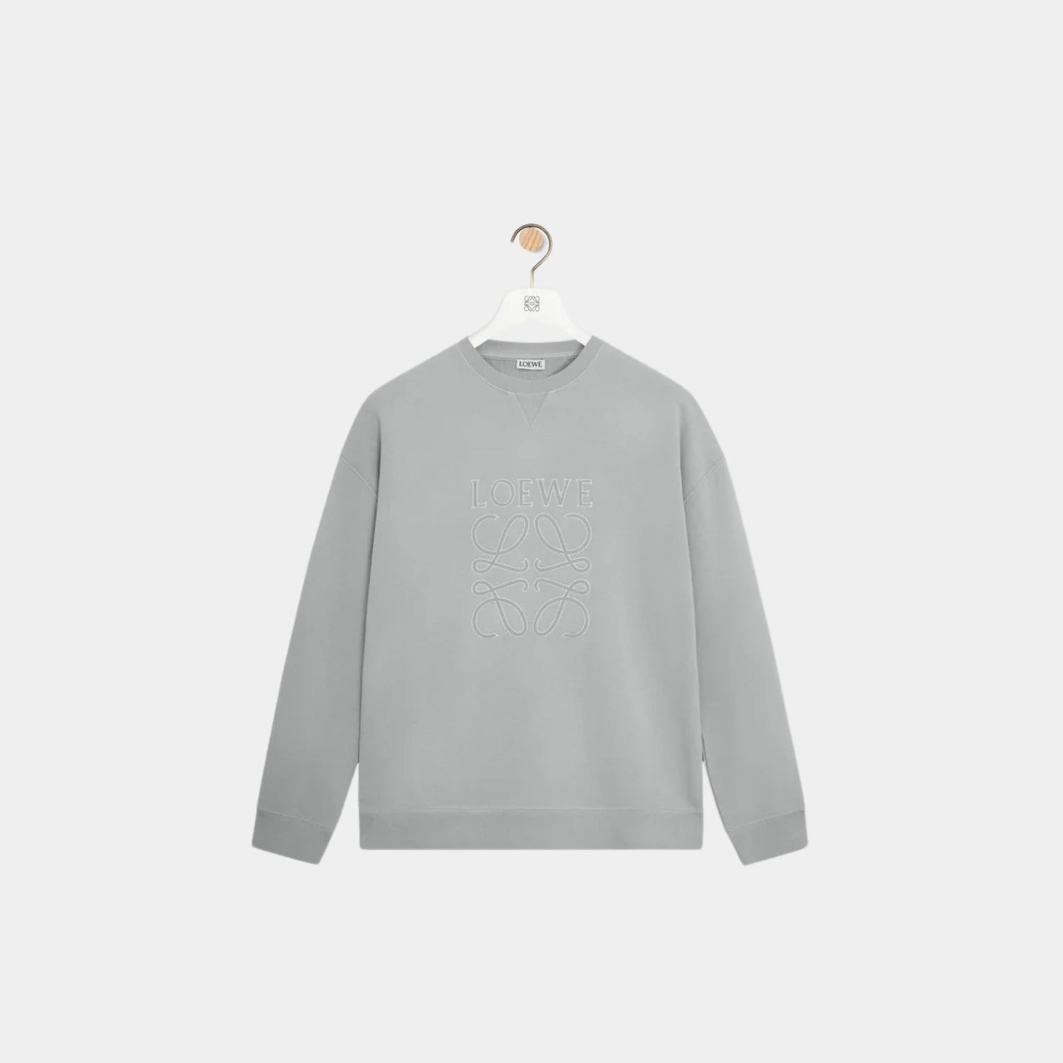 Loewe Regular Fit Sweatshirt in Cotton with LOEWE Anagram Applique, Light Grey, Front