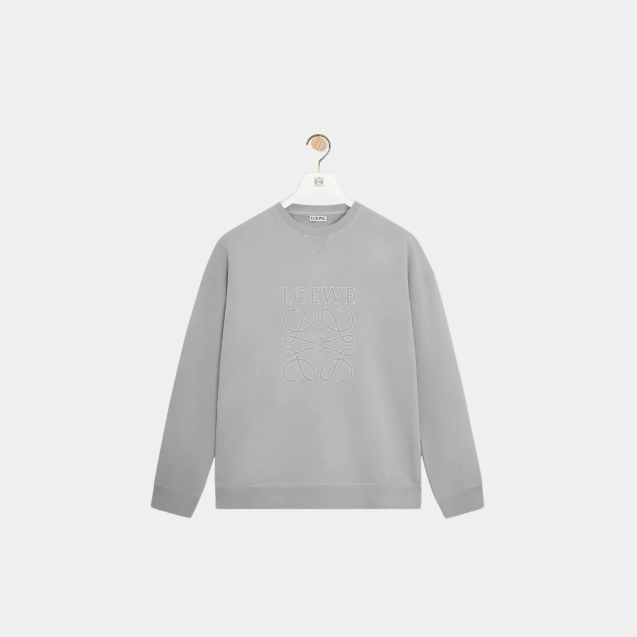 Loewe Regular Fit Sweatshirt in Cotton with LOEWE Anagram Applique, Light Grey, Front