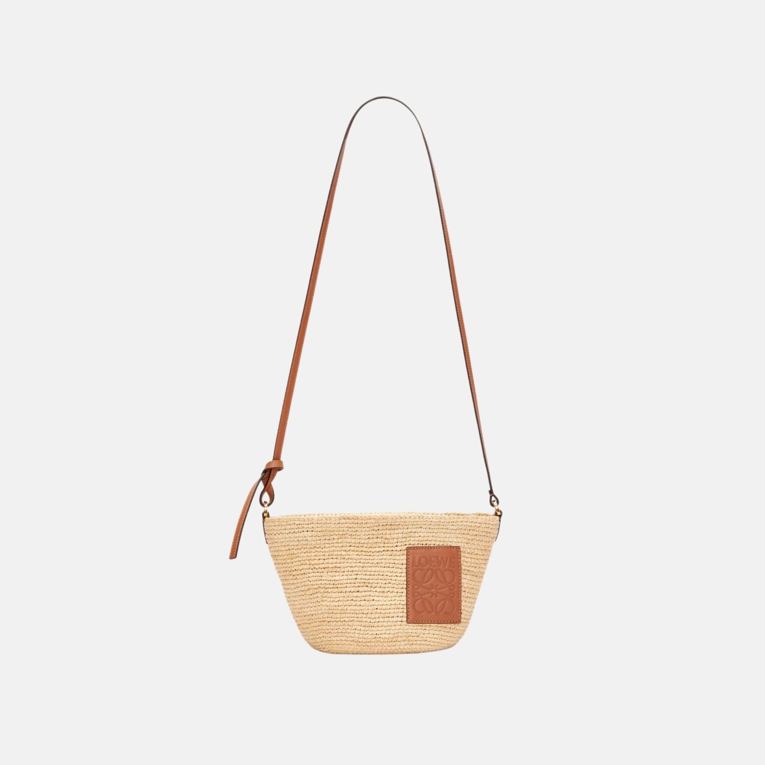 Loewe Slit Pochette Bag in Raffia and Calfskin, Full