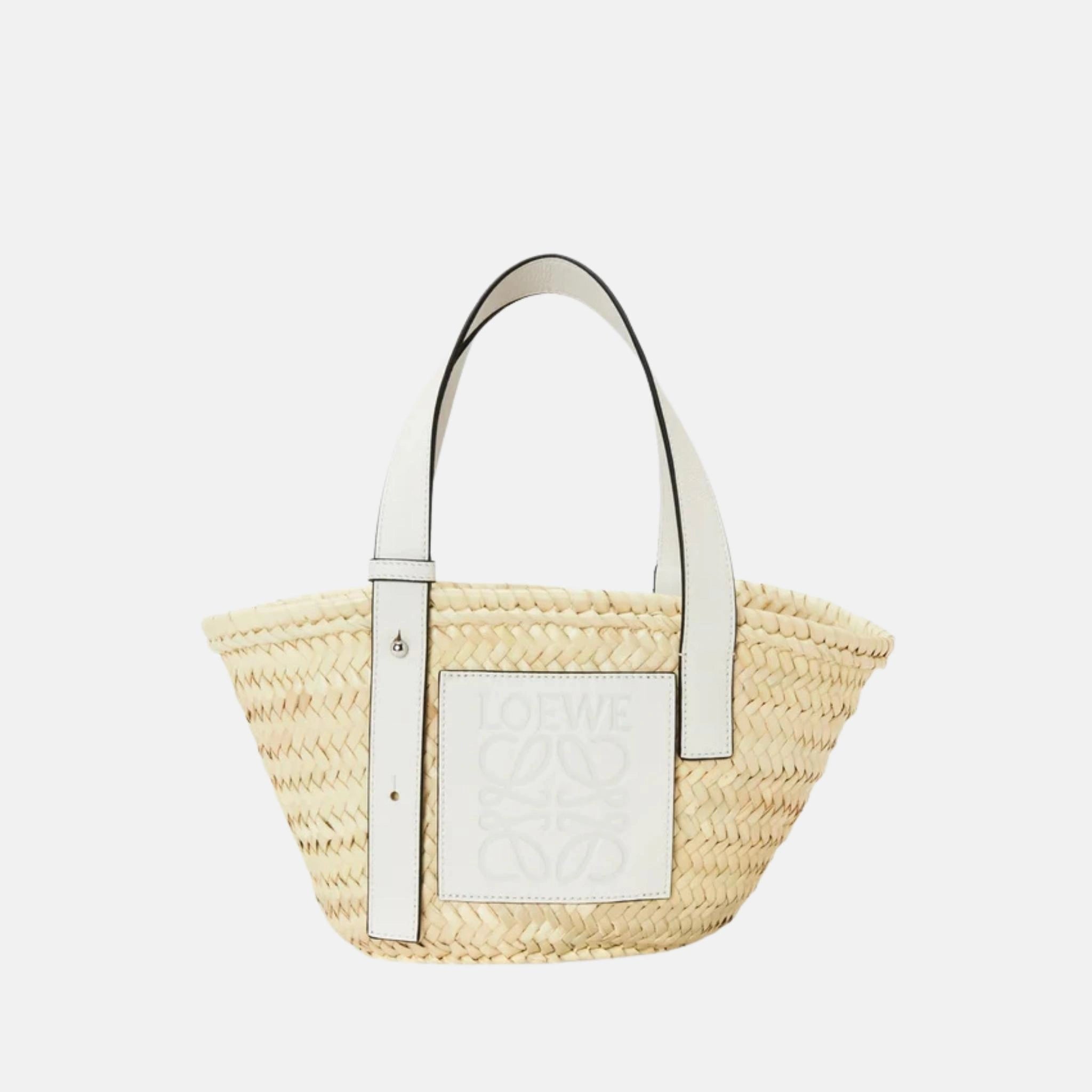 Loewe Small Basket Bag in Palm Leaf and Calfskin, Front