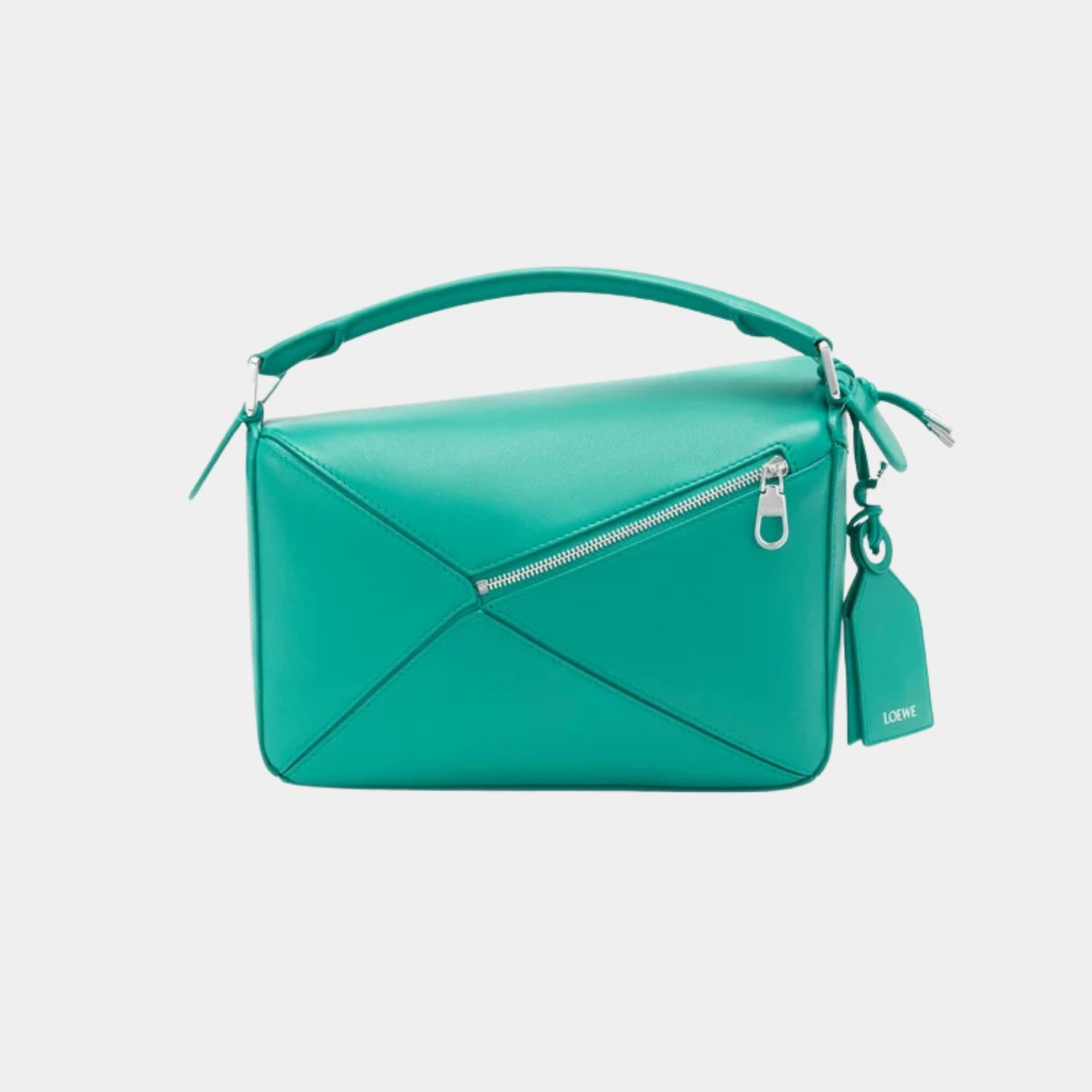 Loewe Small Featherlight Puzzle Bag In Nappa Lambskin, Aquamarine, Back