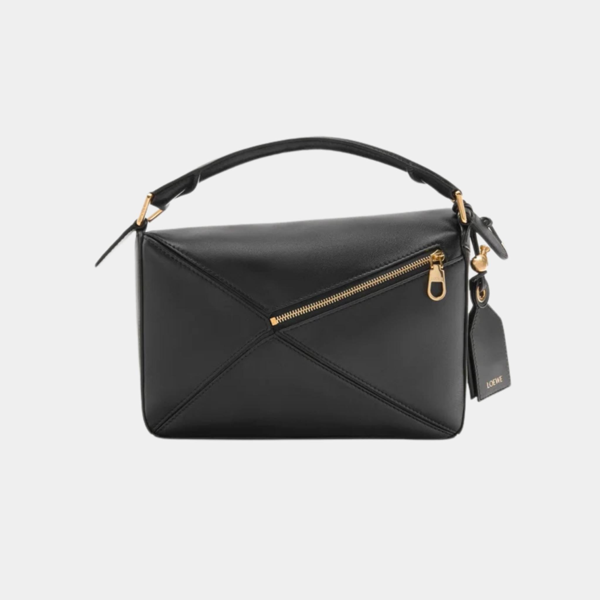 Loewe Small Featherlight Puzzle Bag In Nappa Lambskin, Black, Back