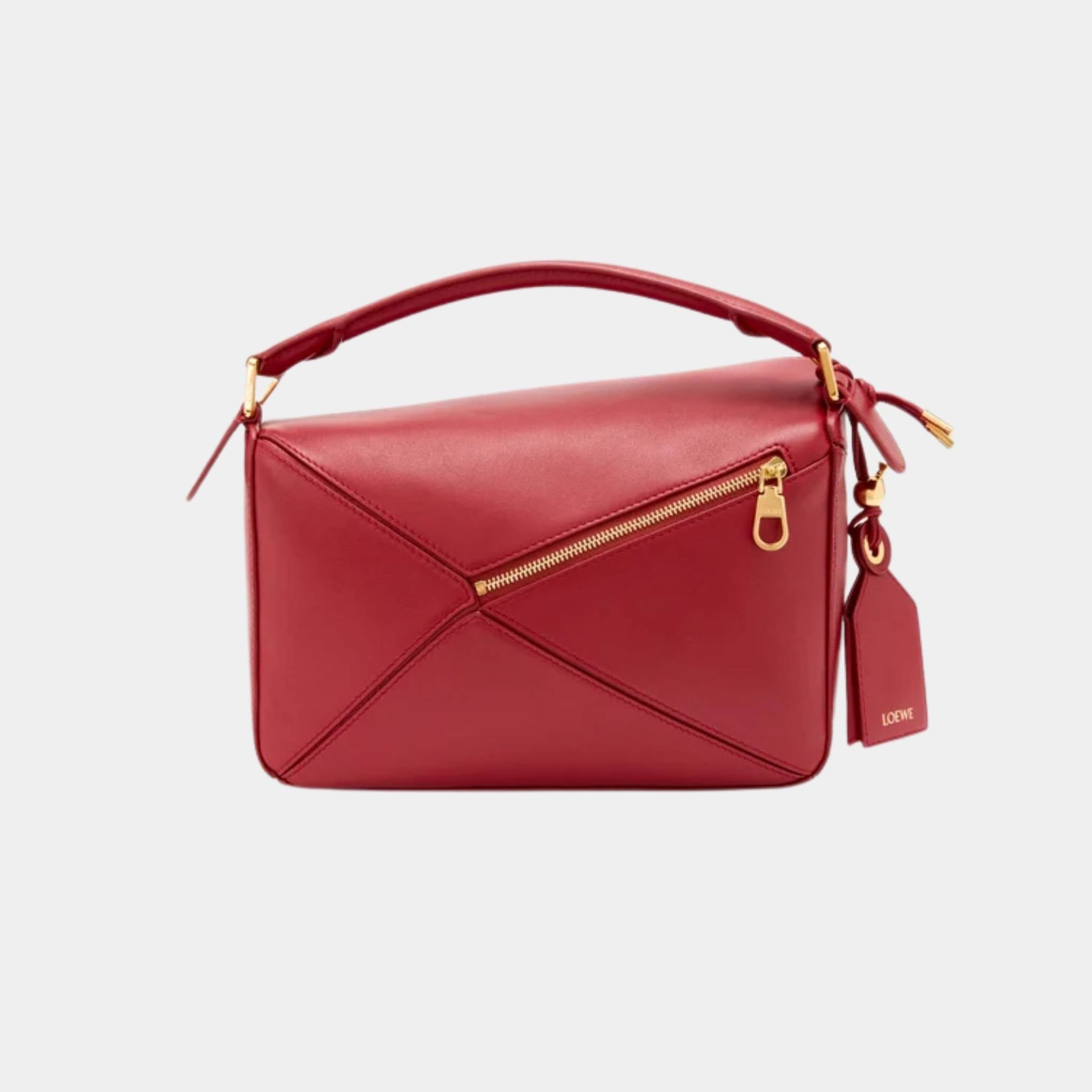 Loewe Small Featherlight Puzzle Bag In Nappa Lambskin, Burnt Red, Back
