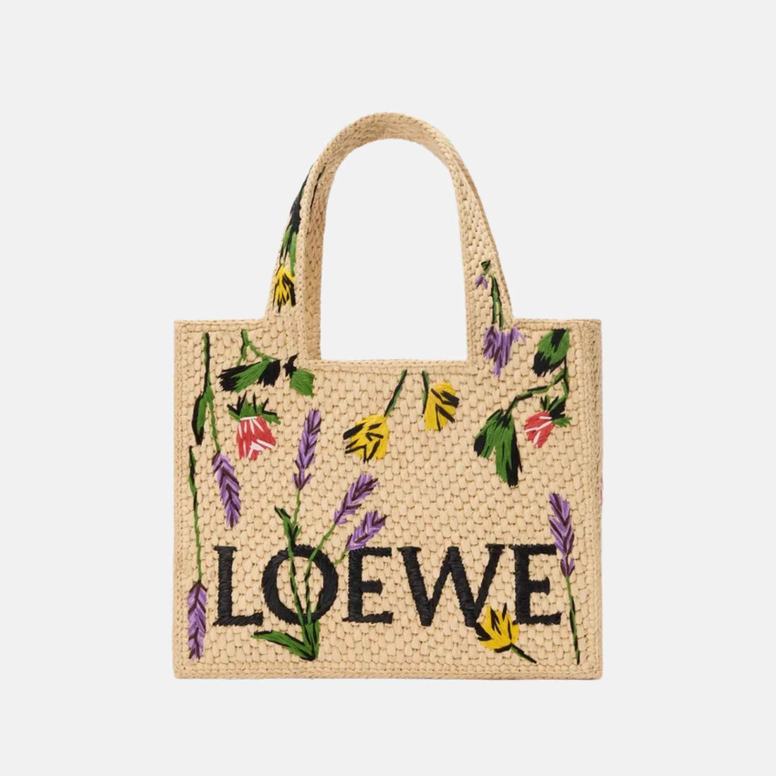 Loewe Small Font Tote in Handwoven Raffia Palm Leaves, Front