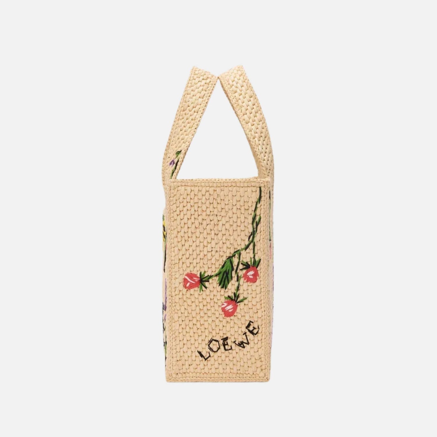 Loewe Small Font Tote in Handwoven Raffia Palm Leaves, Side
