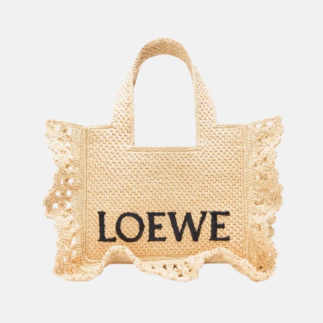 Loewe Small Font Tote in Raffia Natural, Front