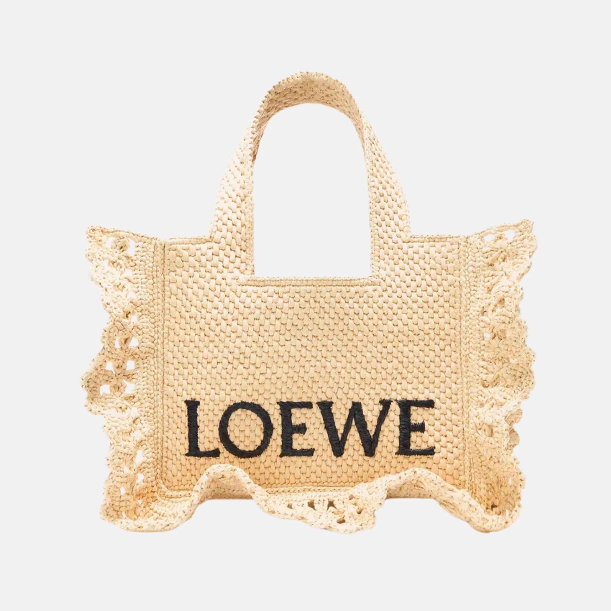Loewe Small Font Tote in Raffia Natural, Front