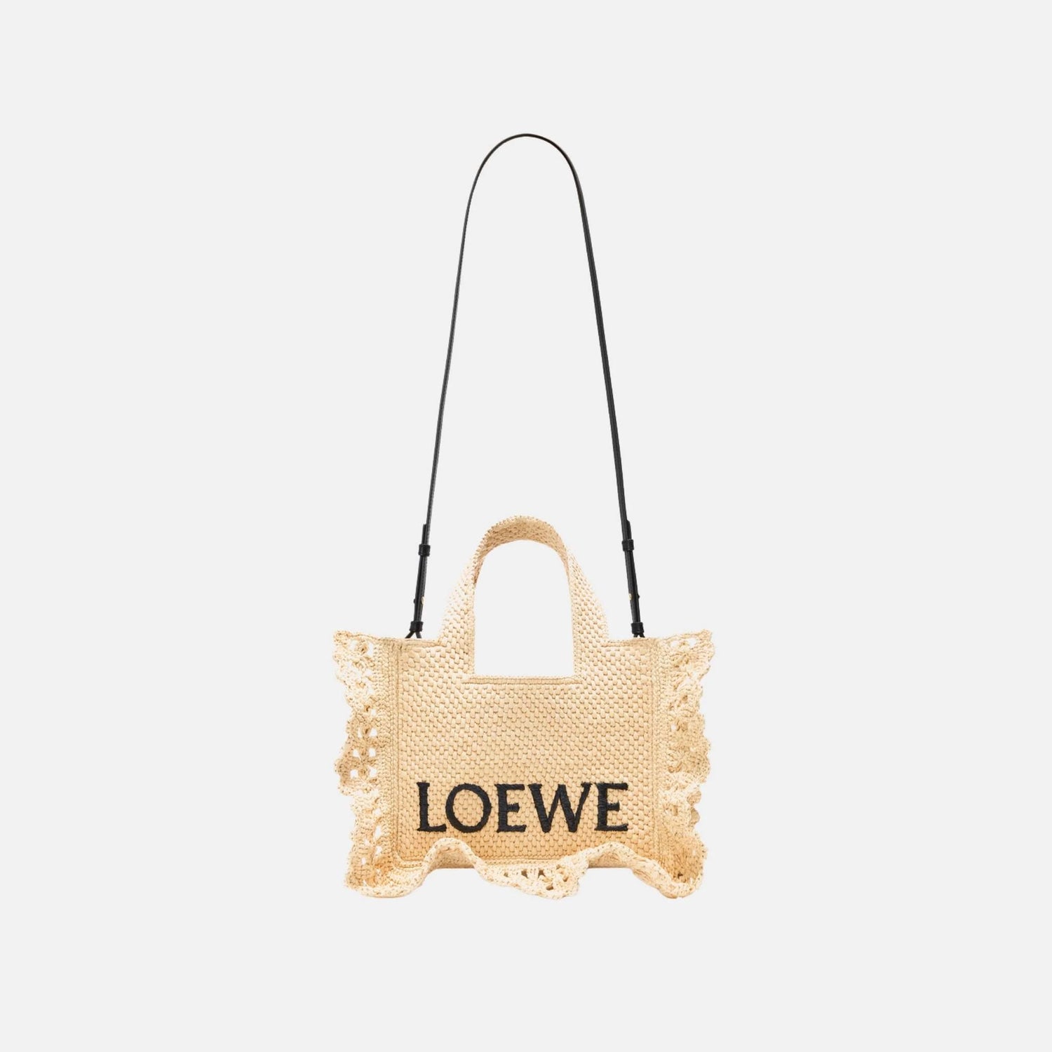 Loewe Small Font Tote in Raffia Natural, Full