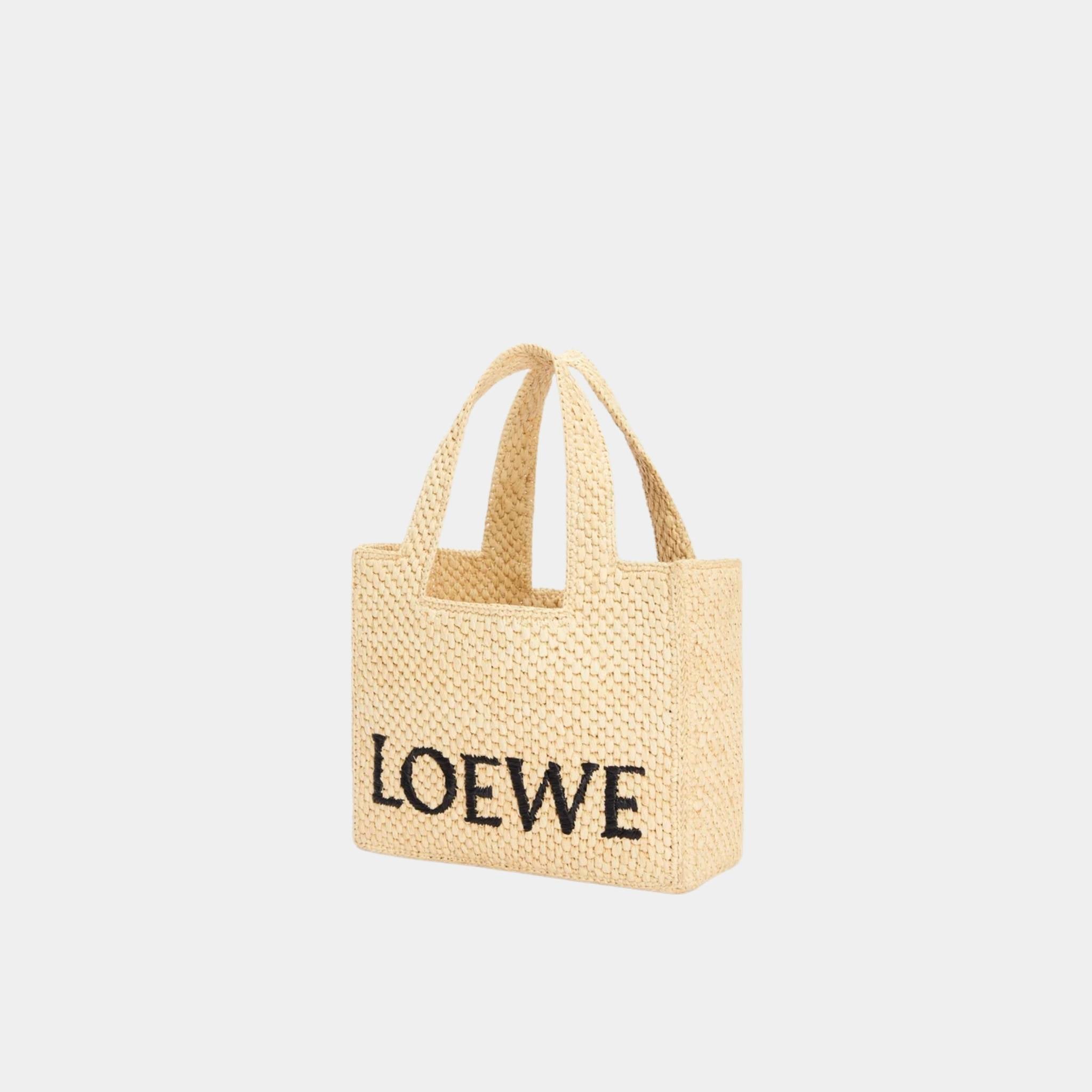 Loewe Small LOEWE Font Tote Made of Raffia, Side