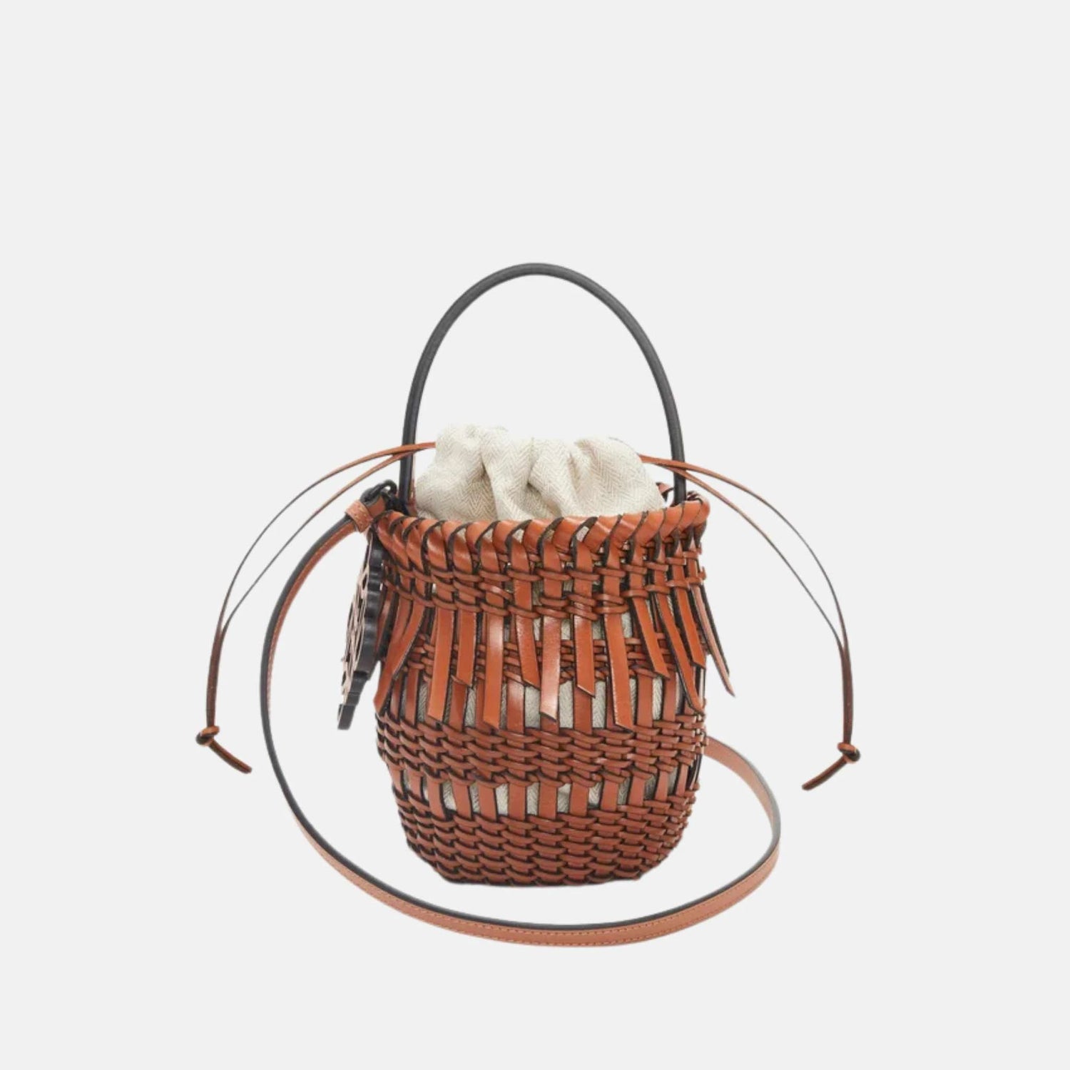 Loewe Small Fringe Bucket Bag in Calfskin, Tan, Front