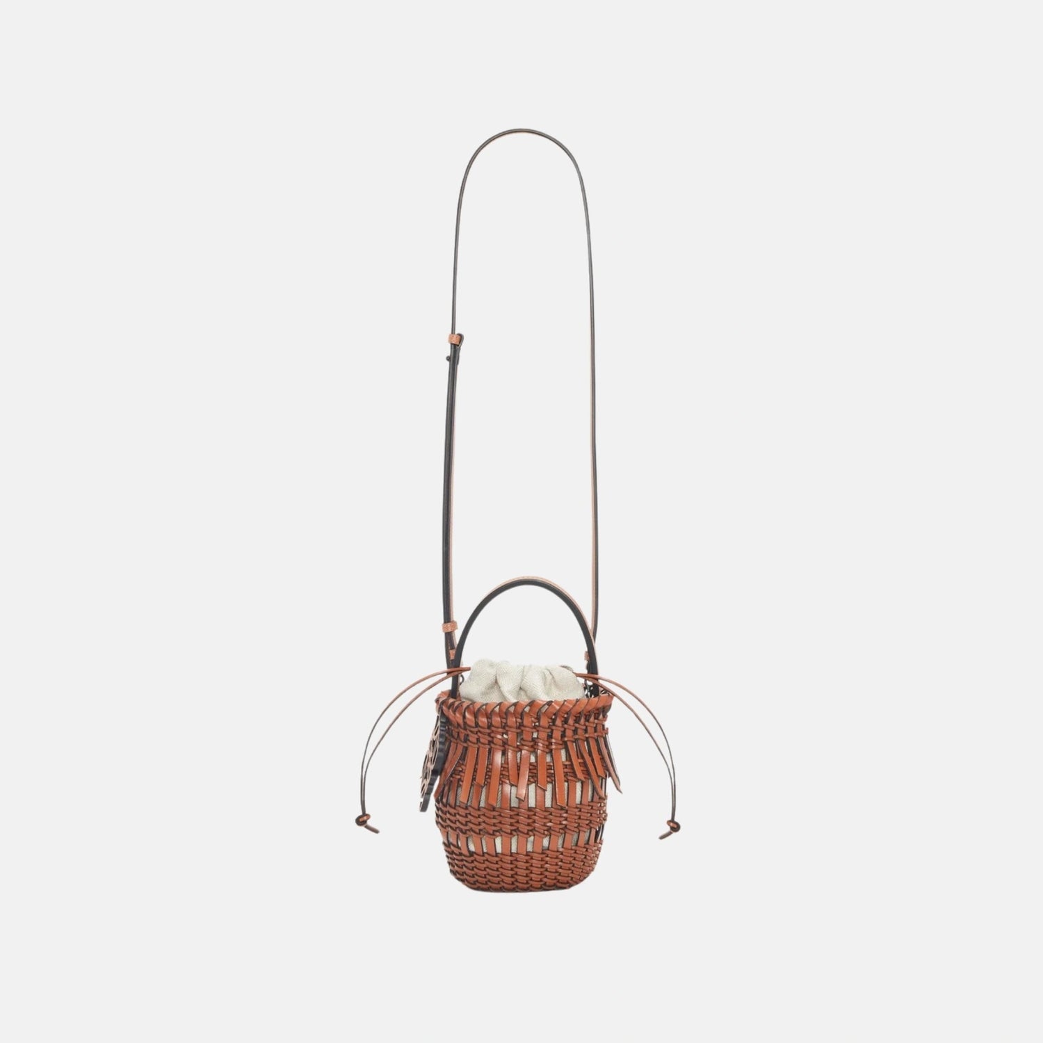 Loewe Small Fringe Bucket Bag in Calfskin, Tan, Full

