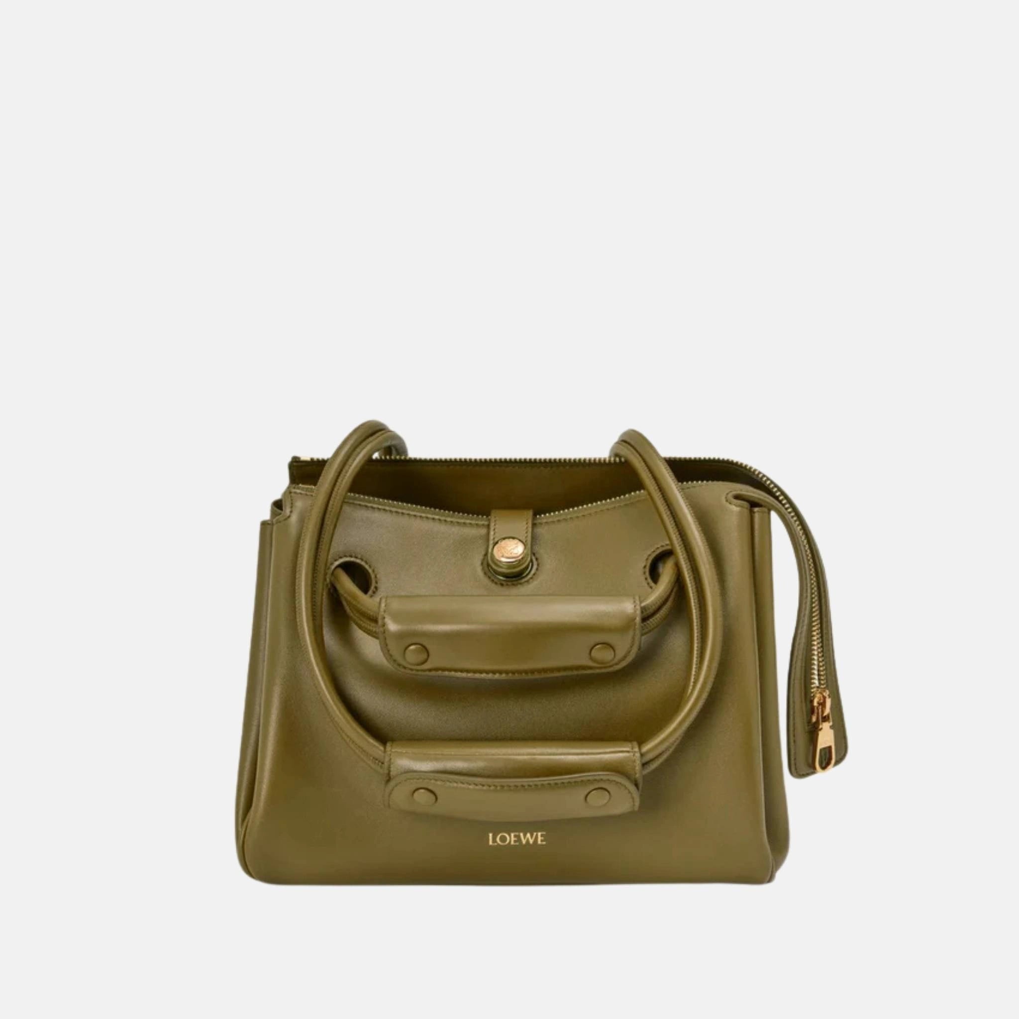 Loewe Small Madrid Bag in Supple Calfskin, Olive, Front