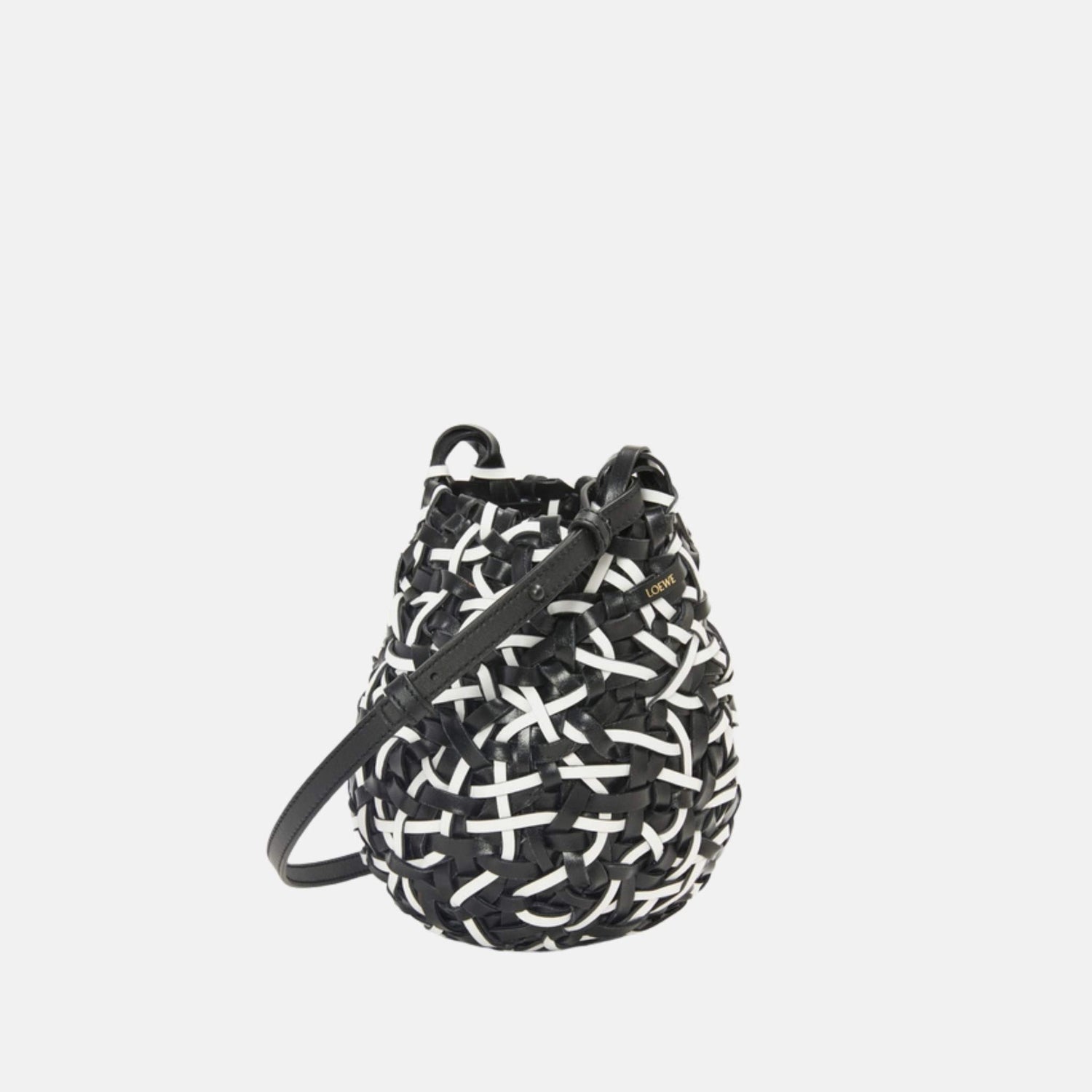 Loewe Small Nest Basket Bag in Black and White Calfskin, Front