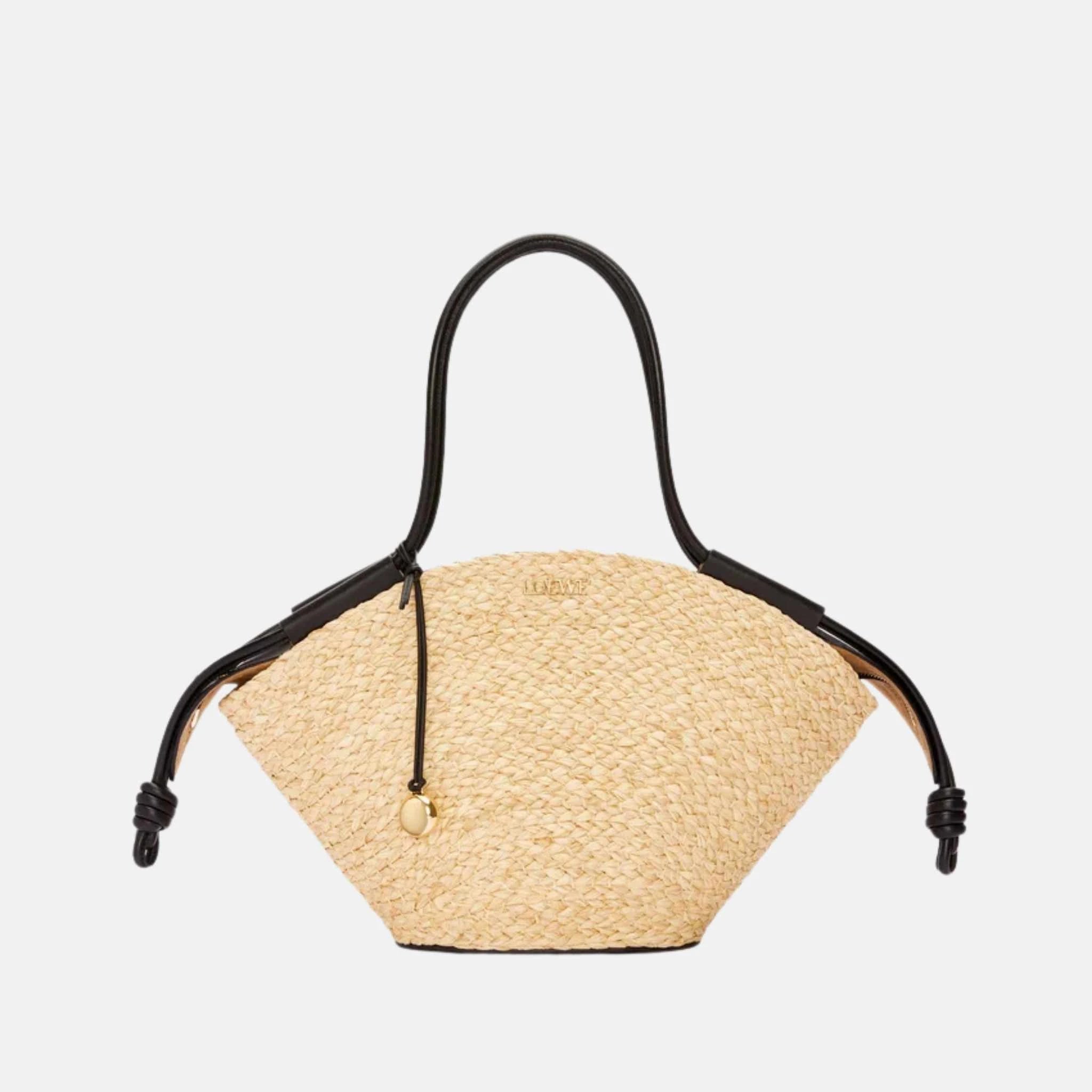 Loewe Small Paseo Basket in Raffia and Nappa Calfskin, Front