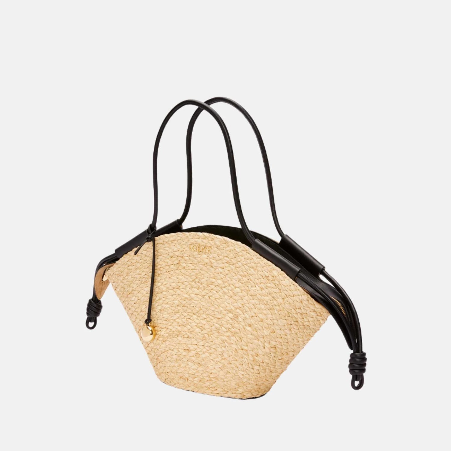 Loewe Small Paseo Basket in Raffia and Nappa Calfskin, Full