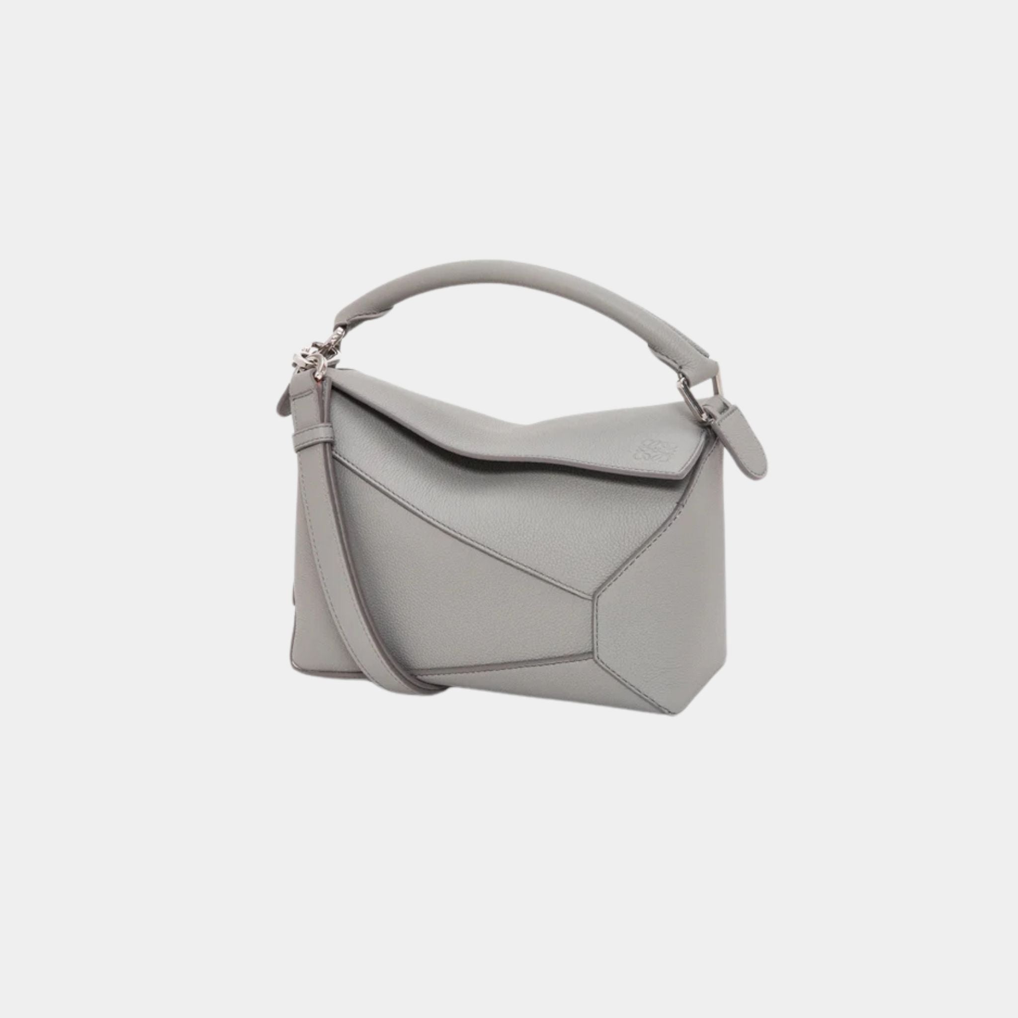 Loewe Small Puzzle Bag In Soft Grained Calfskin, Pearl Grey, Front
