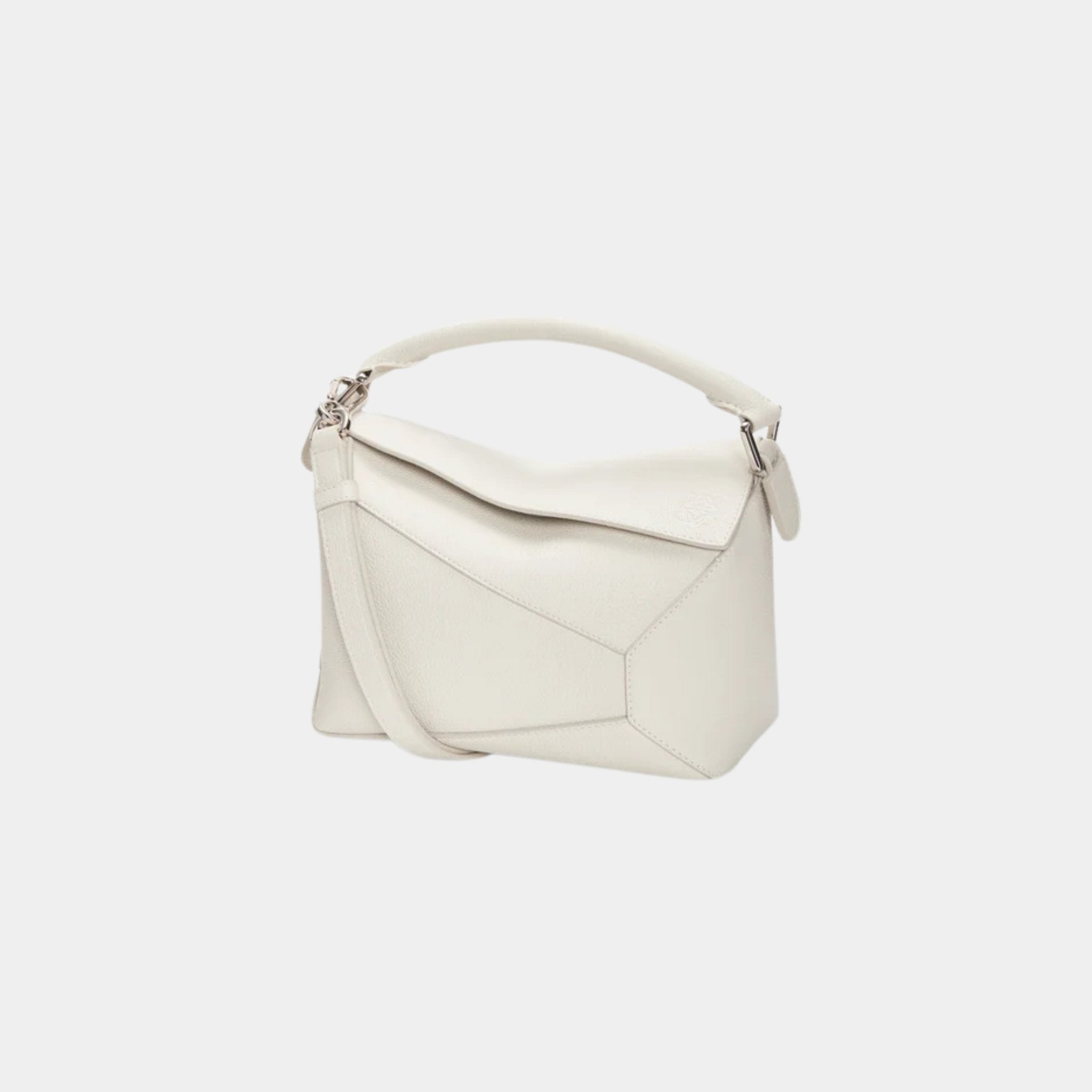 Loewe Small Puzzle Bag In Soft Grained Calfskin, Soft White, Front