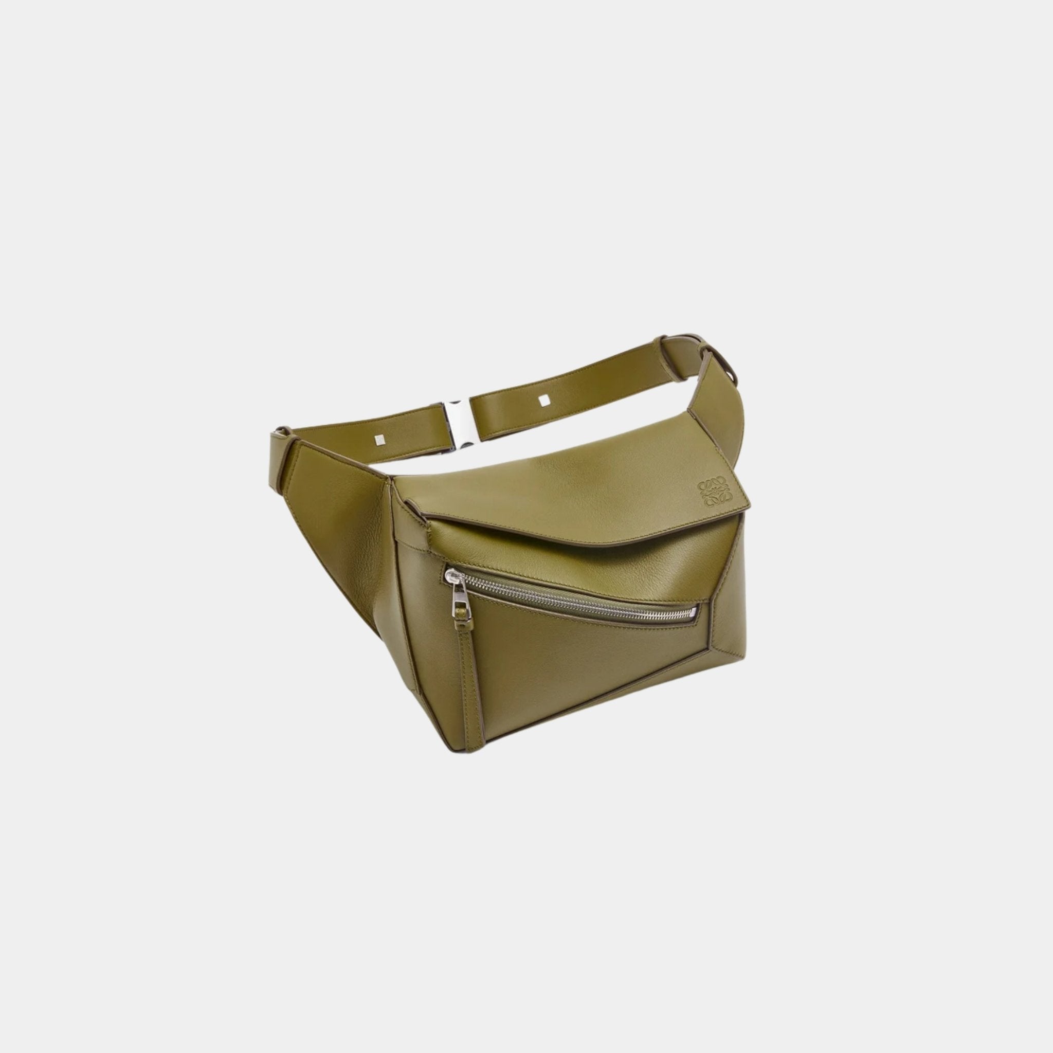 Loewe Small Puzzle Belt Bag Classic Calf Leather, Olive Green, Side