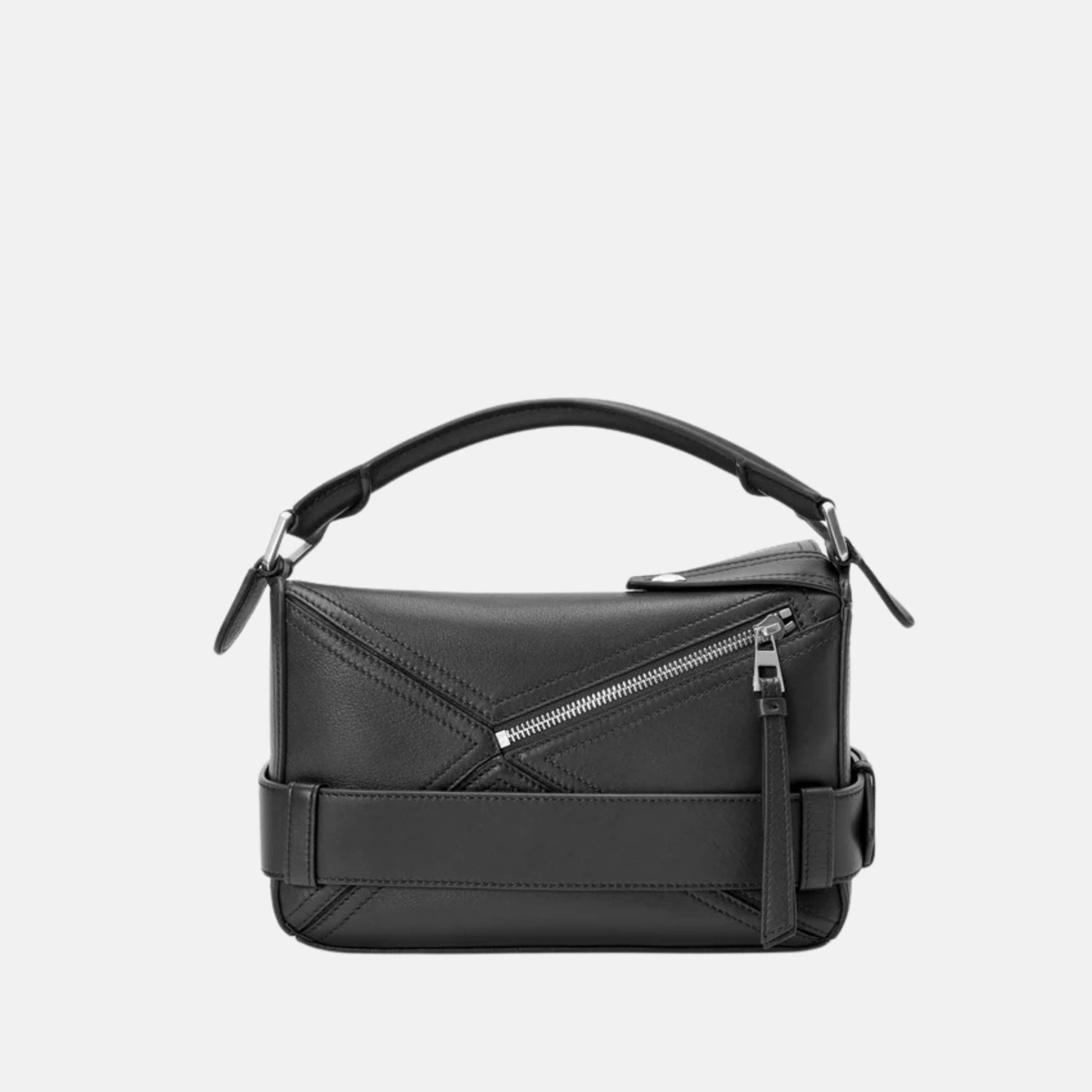 Loewe Small Puzzle Biker Bag in Shiny Calfskin, Black, Back