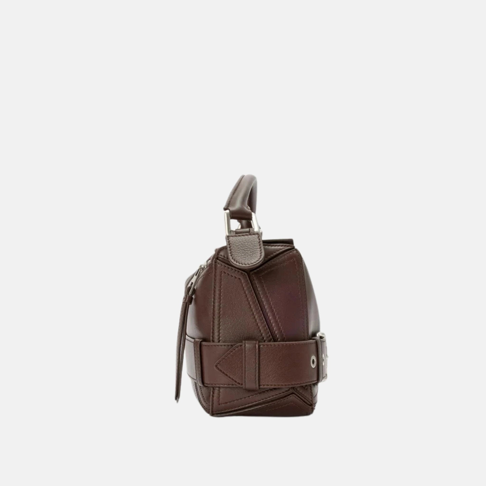 Loewe Small Puzzle Biker Bag in Shiny Calfskin, Dark Brownie, Side