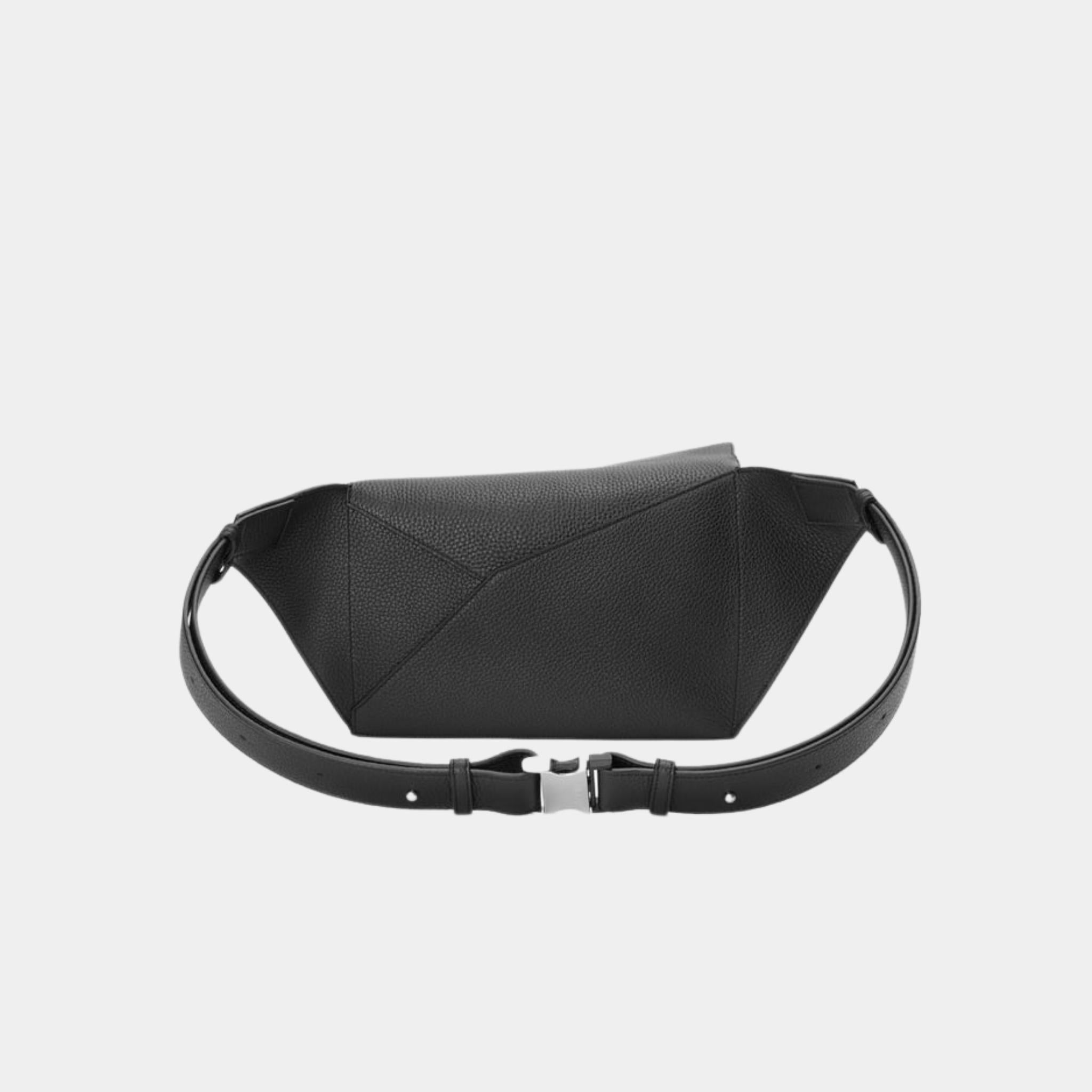 Loewe Small Puzzle Bumbag In Grained Calfskin, Black, Back