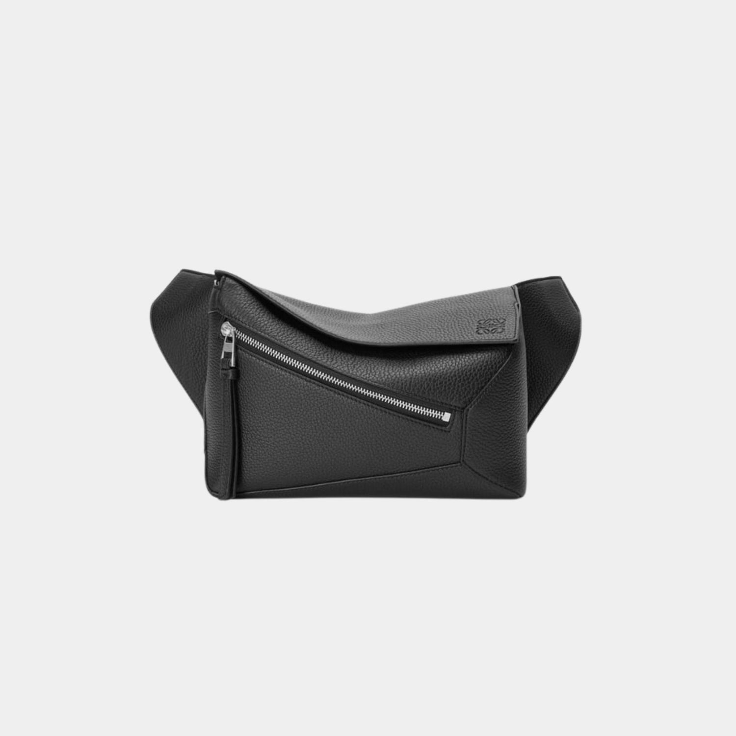 Loewe Small Puzzle Bumbag In Grained Calfskin, Black, Front