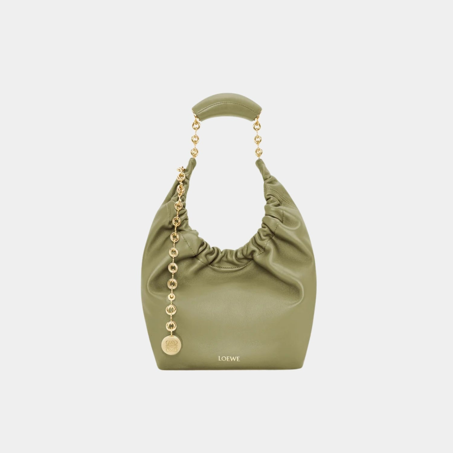 Loewe Small Squeeze Bag In Mellow Nappa Lambskin, Eucalyptus Green, Front