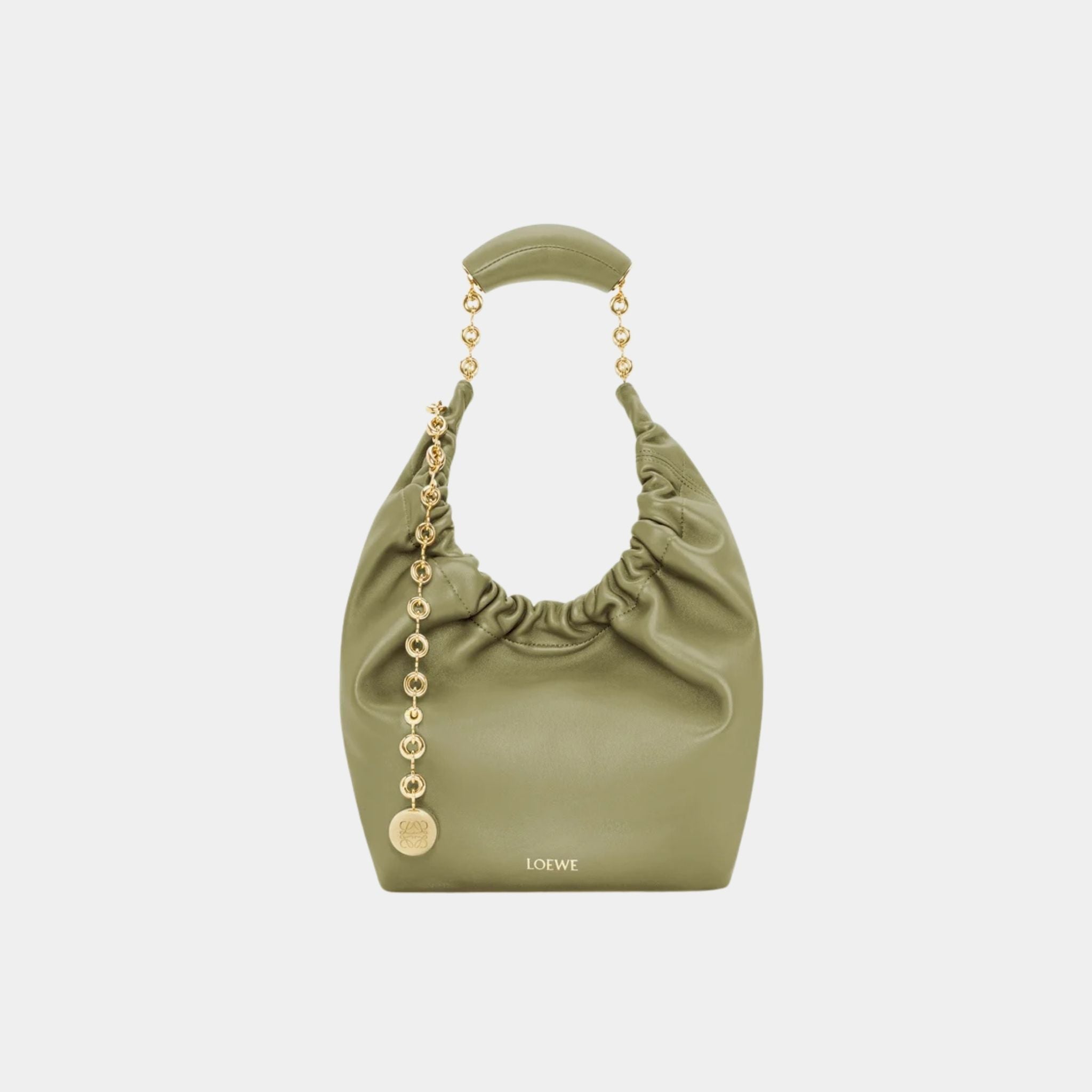 Loewe Small Squeeze Bag In Mellow Nappa Lambskin, Eucalyptus Green, Front