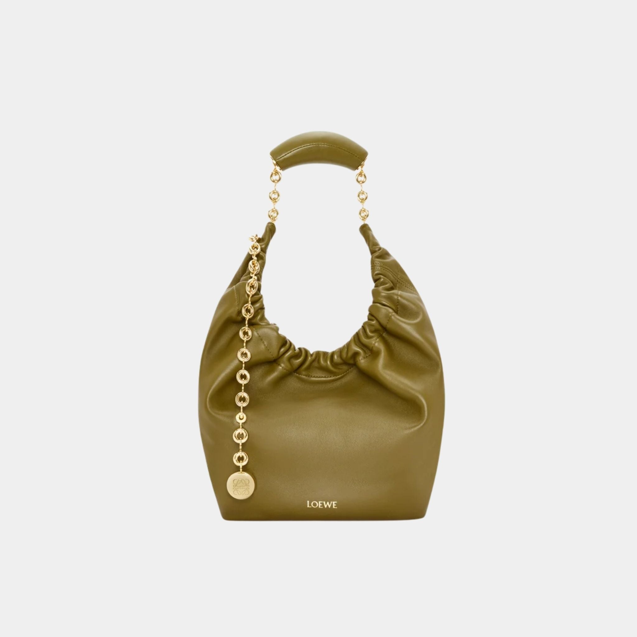 Loewe Small Squeeze Bag In Mellow Nappa Lambskin, Olive, Front