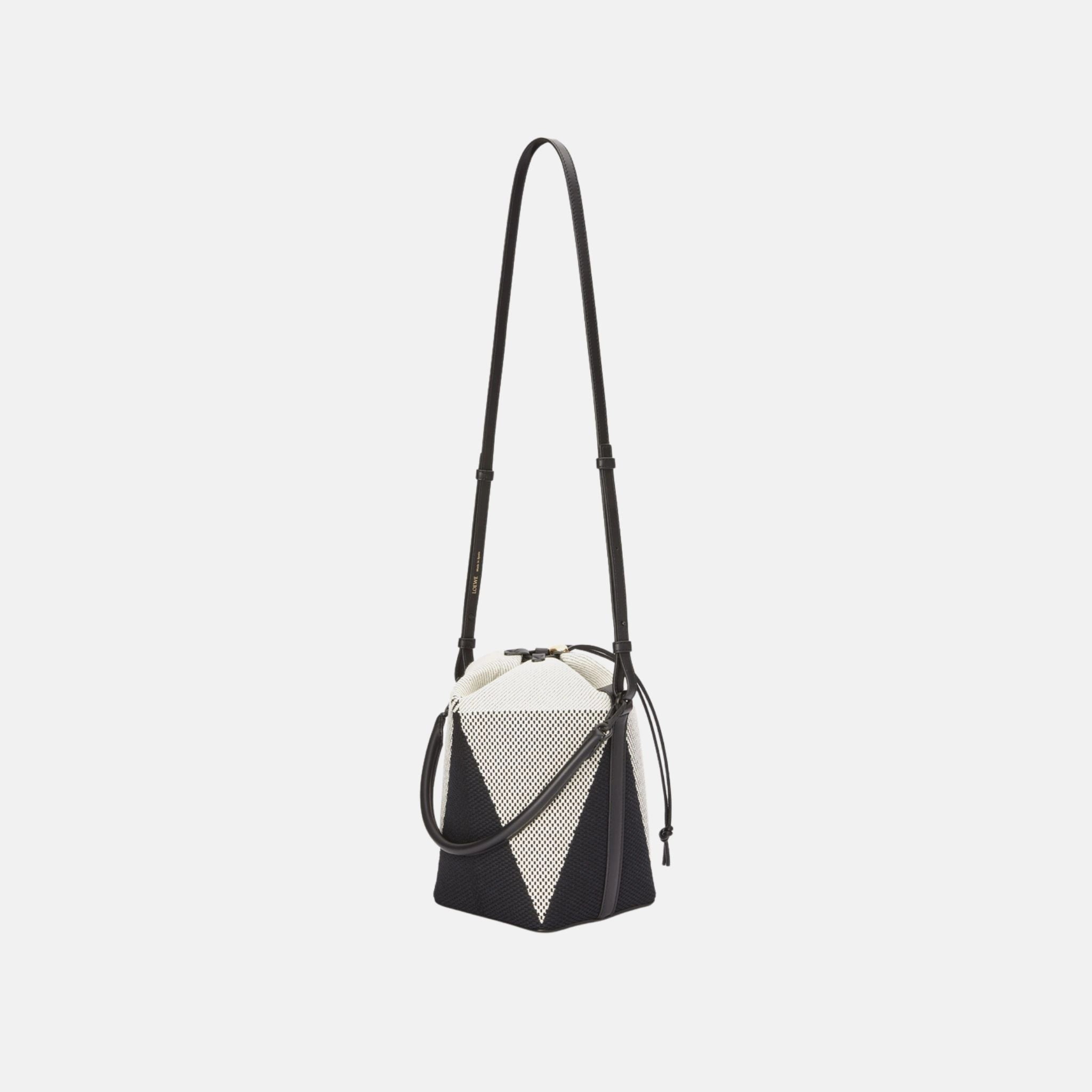 Loewe Small Treasure Bako Bucket in Canvas Jacquard and Calfskin, Full