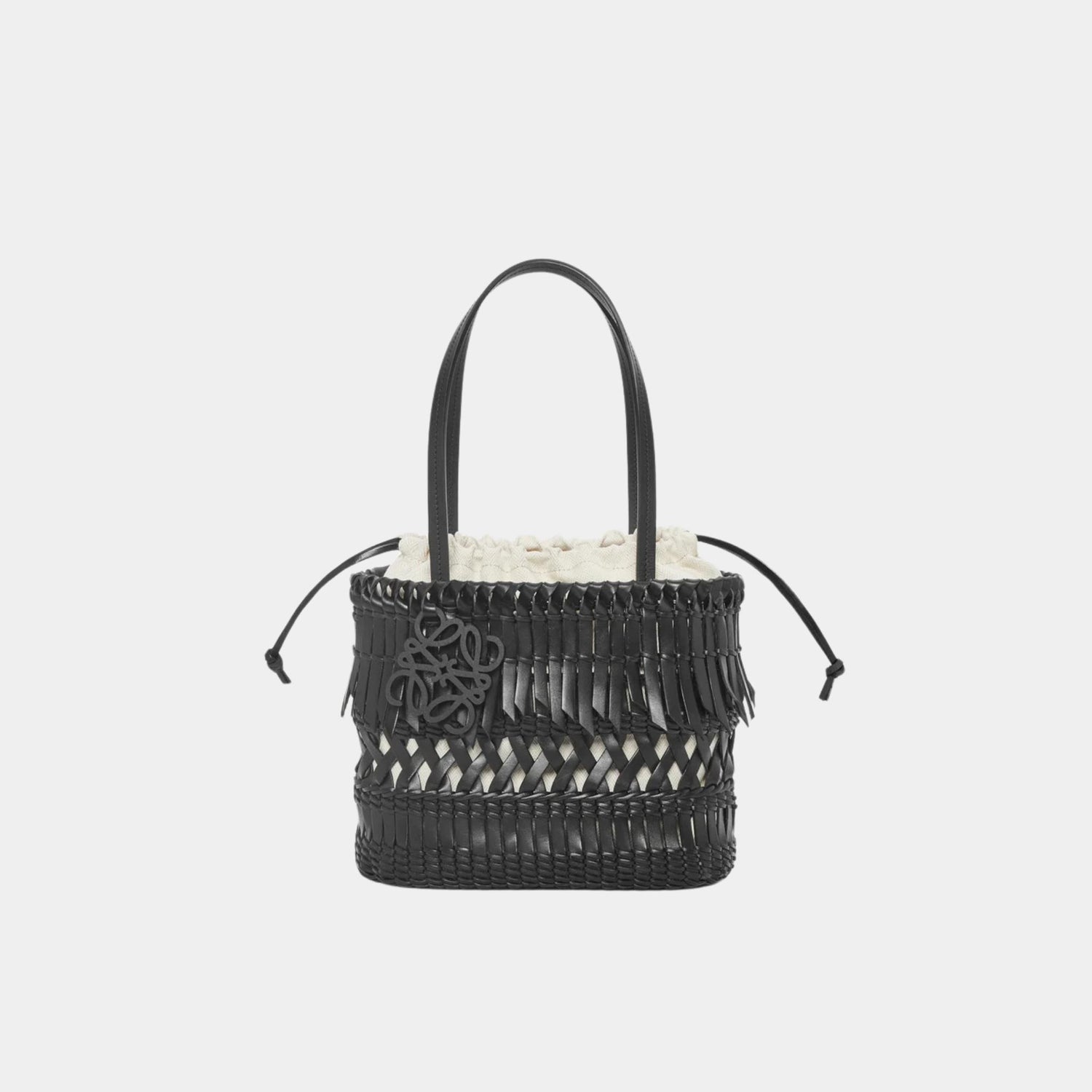 Loewe Square Basket with Calfskin Fringes, Black, Front