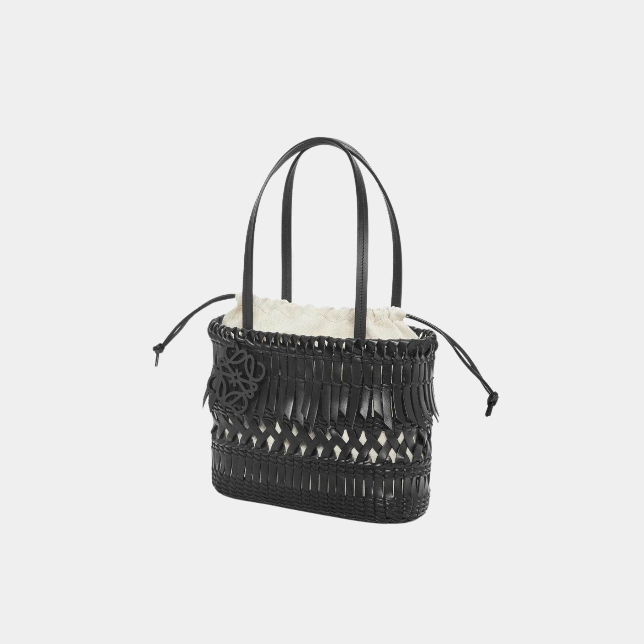 Loewe Square Basket with Calfskin Fringes, Black, Side