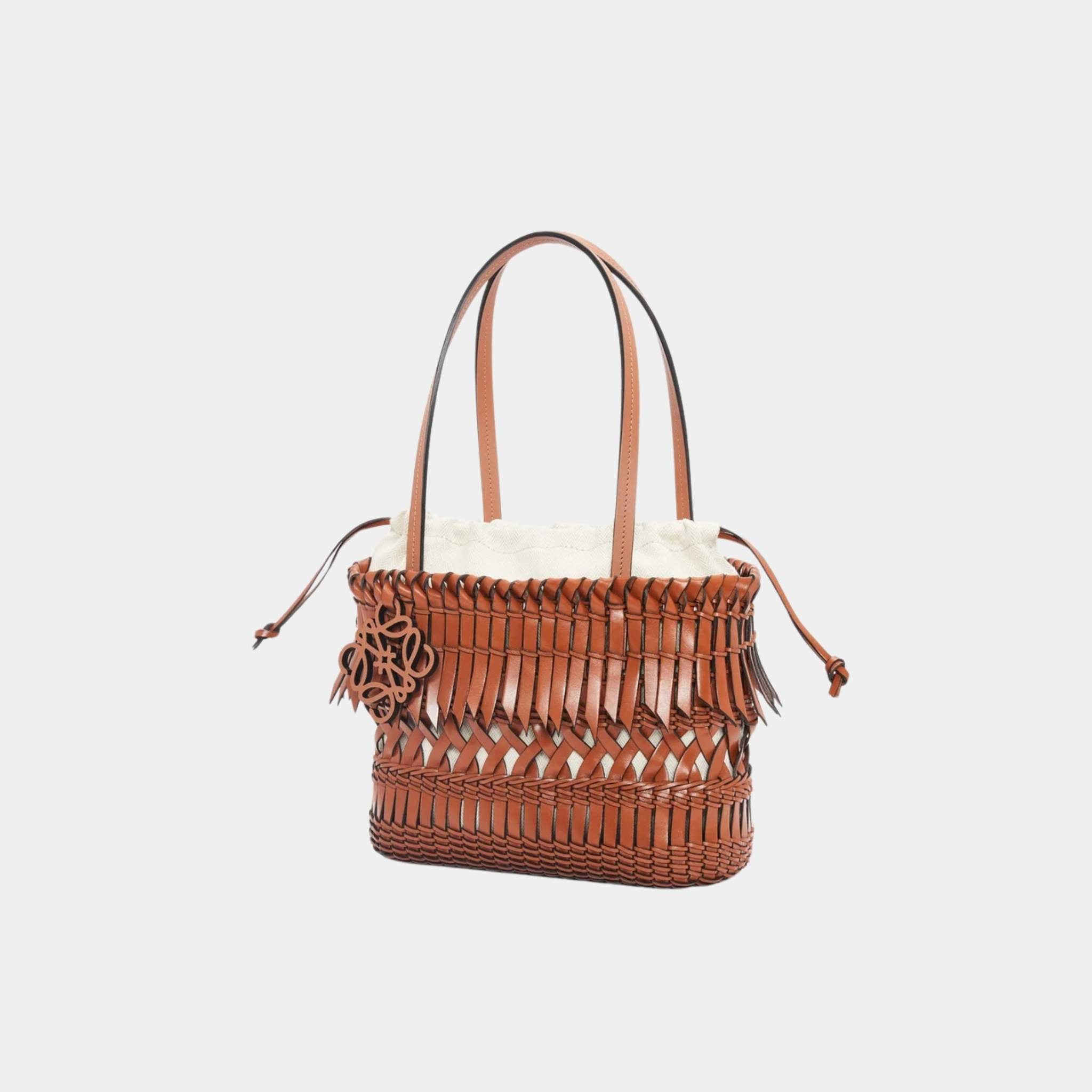 Loewe Square Basket with Calfskin Fringes, Tan, Side