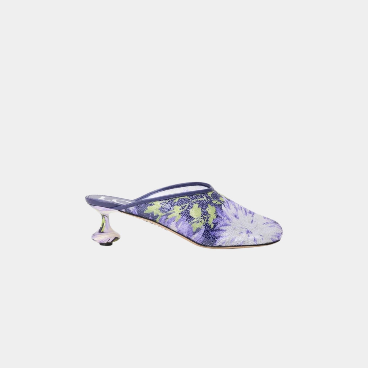 Loewe Toy Mule With Floral Print Sequins, Navy, Lilac, Side