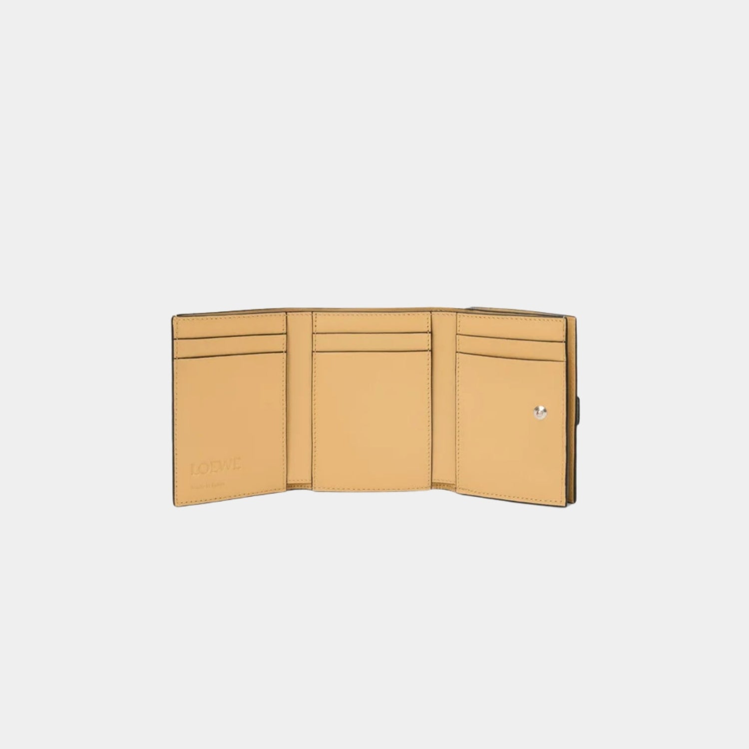 Loewe Trifold Wallet In Soft Grained Calfskin, Shell Grey, Open