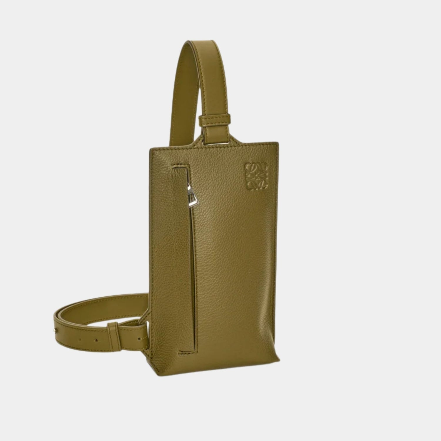 Loewe Vertical T-bag Soft Grained Calfskin, Olive Green, Side