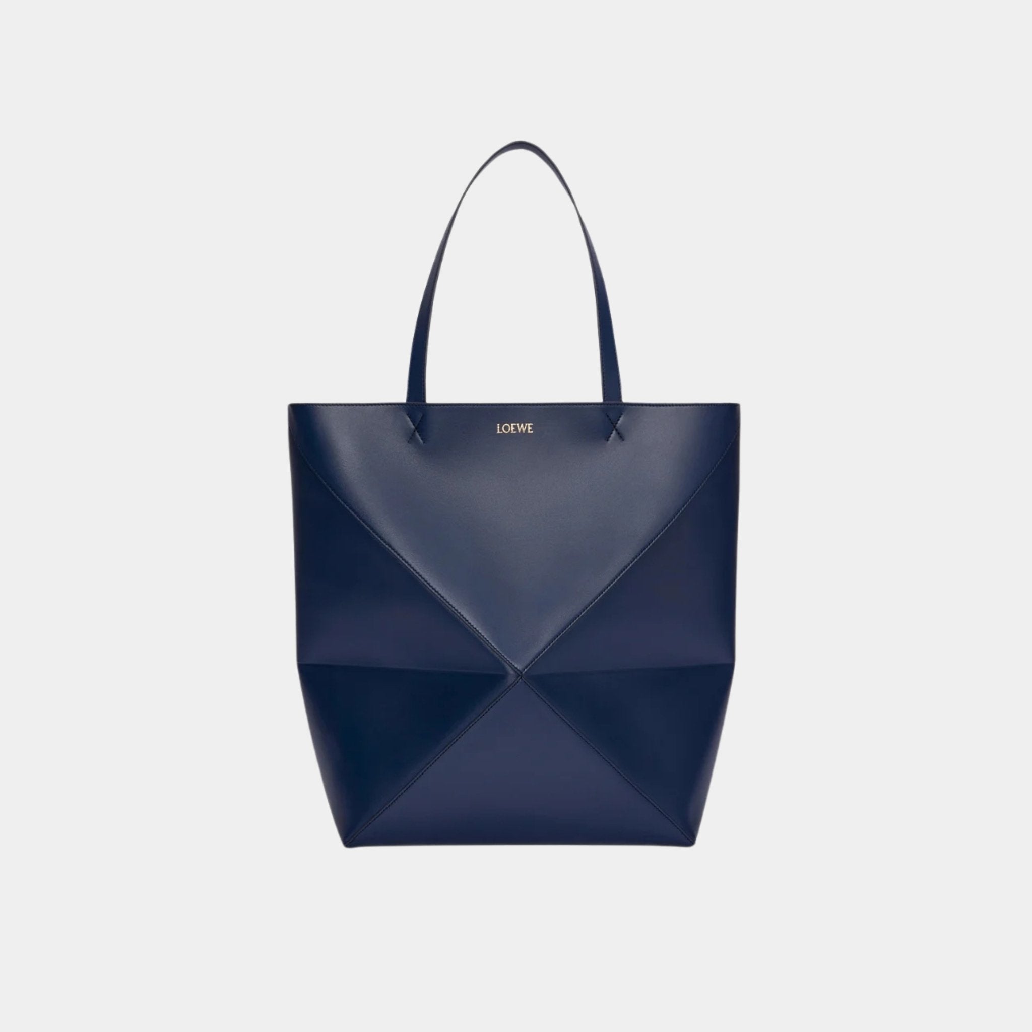 Loewe XL Puzzle Fold Tote Bag Shiny Calf Leather, Abyss Blue, Front