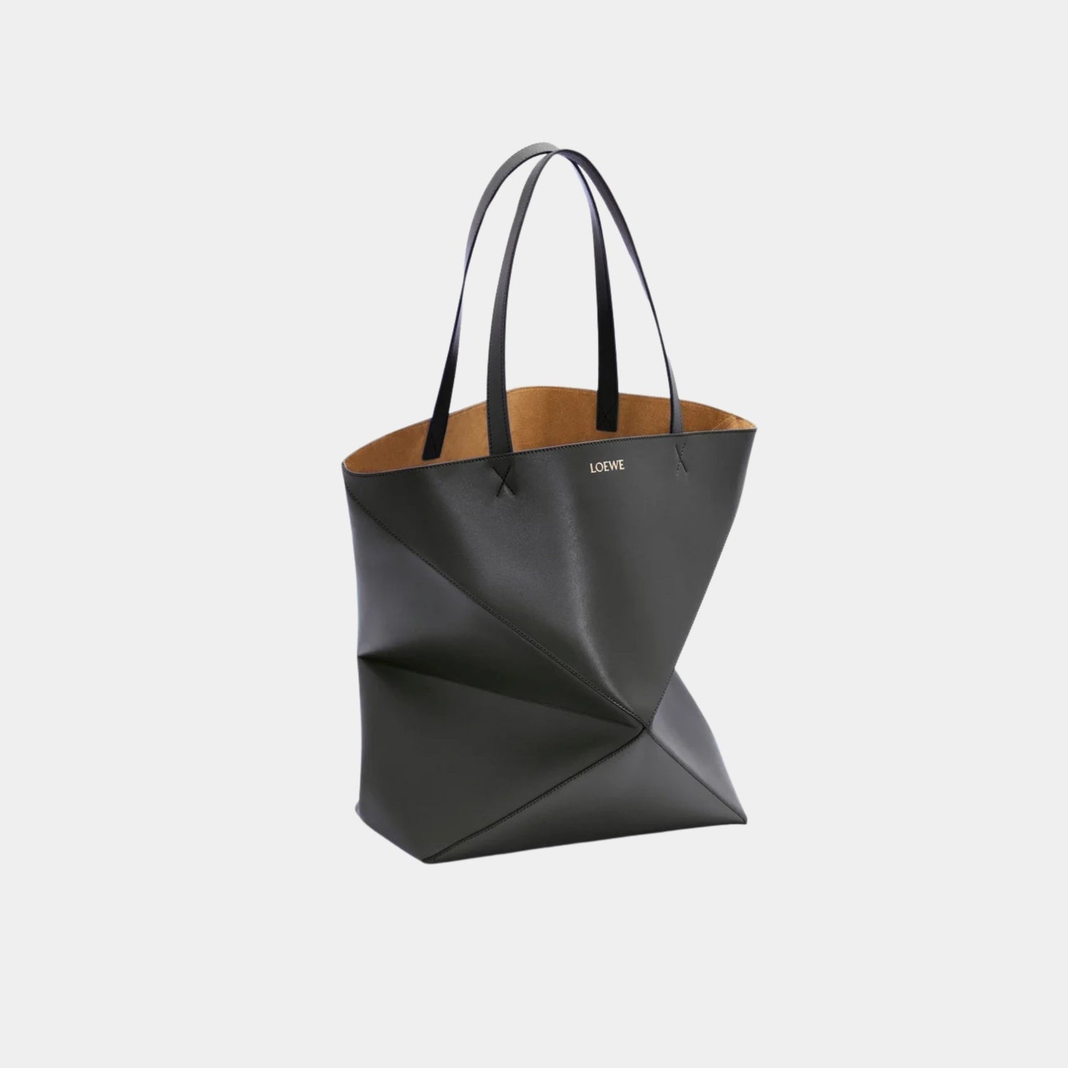 Loewe XL Puzzle Fold Tote Bag Shiny Calf Leather, Black, Side