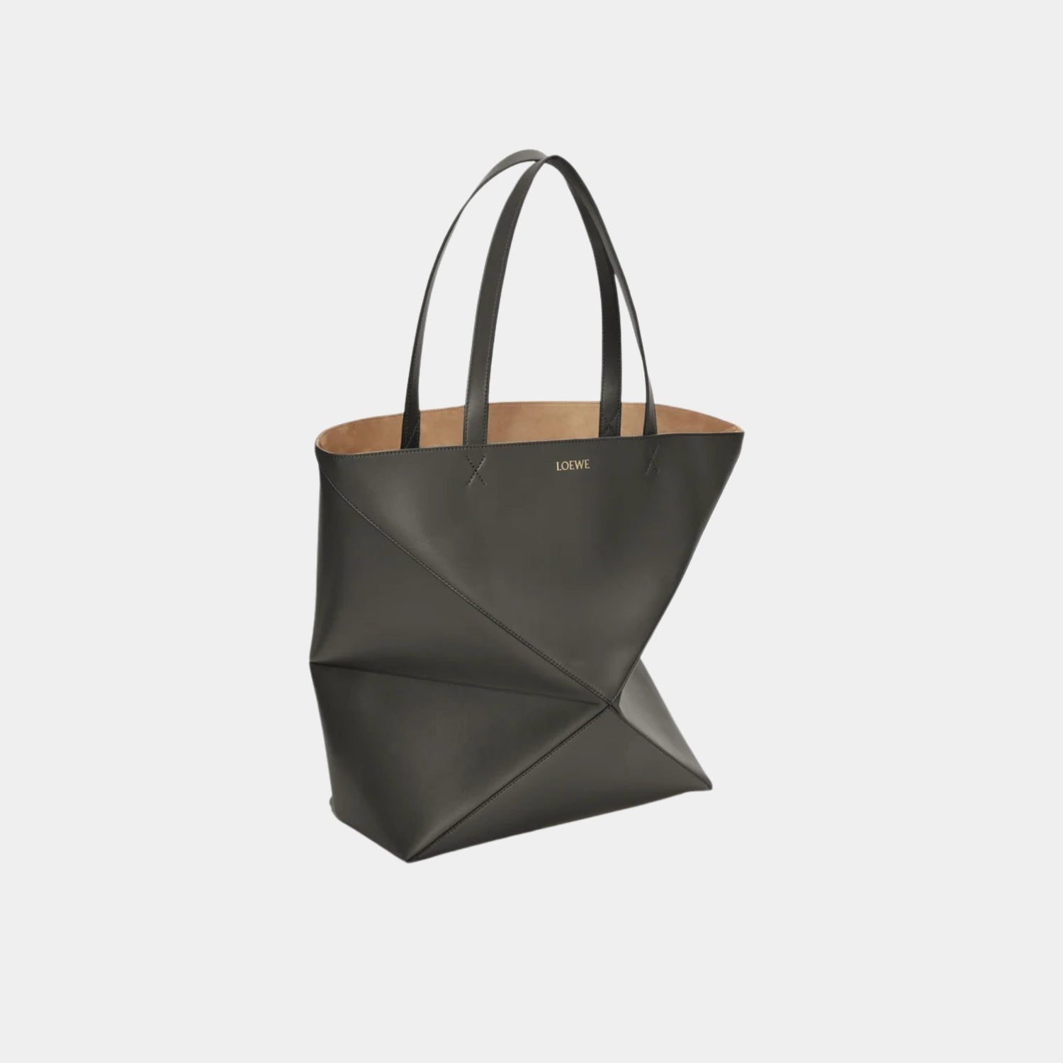 Loewe XL Puzzle Fold Tote Bag Shiny Calf Leather, Dark Gray, Side