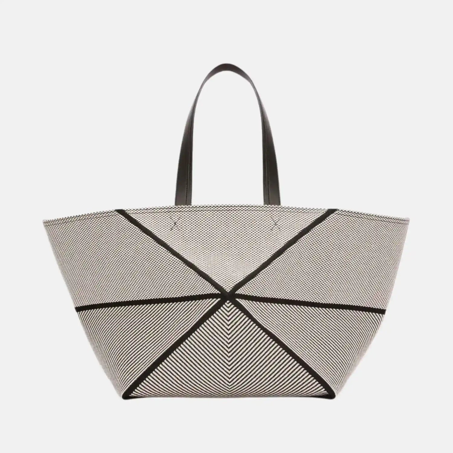 Loewe XXL Puzzle Fold Tote in Canvas Jacquard and Calfskin, Front