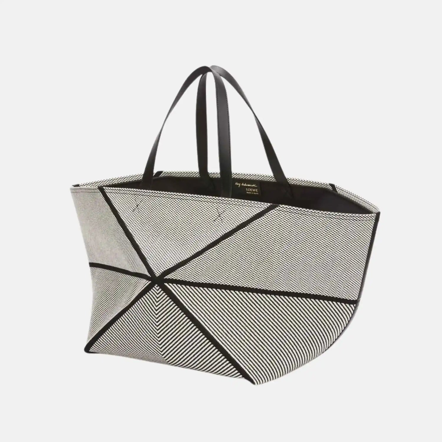 Loewe XXL Puzzle Fold Tote in Canvas Jacquard and Calfskin, Side