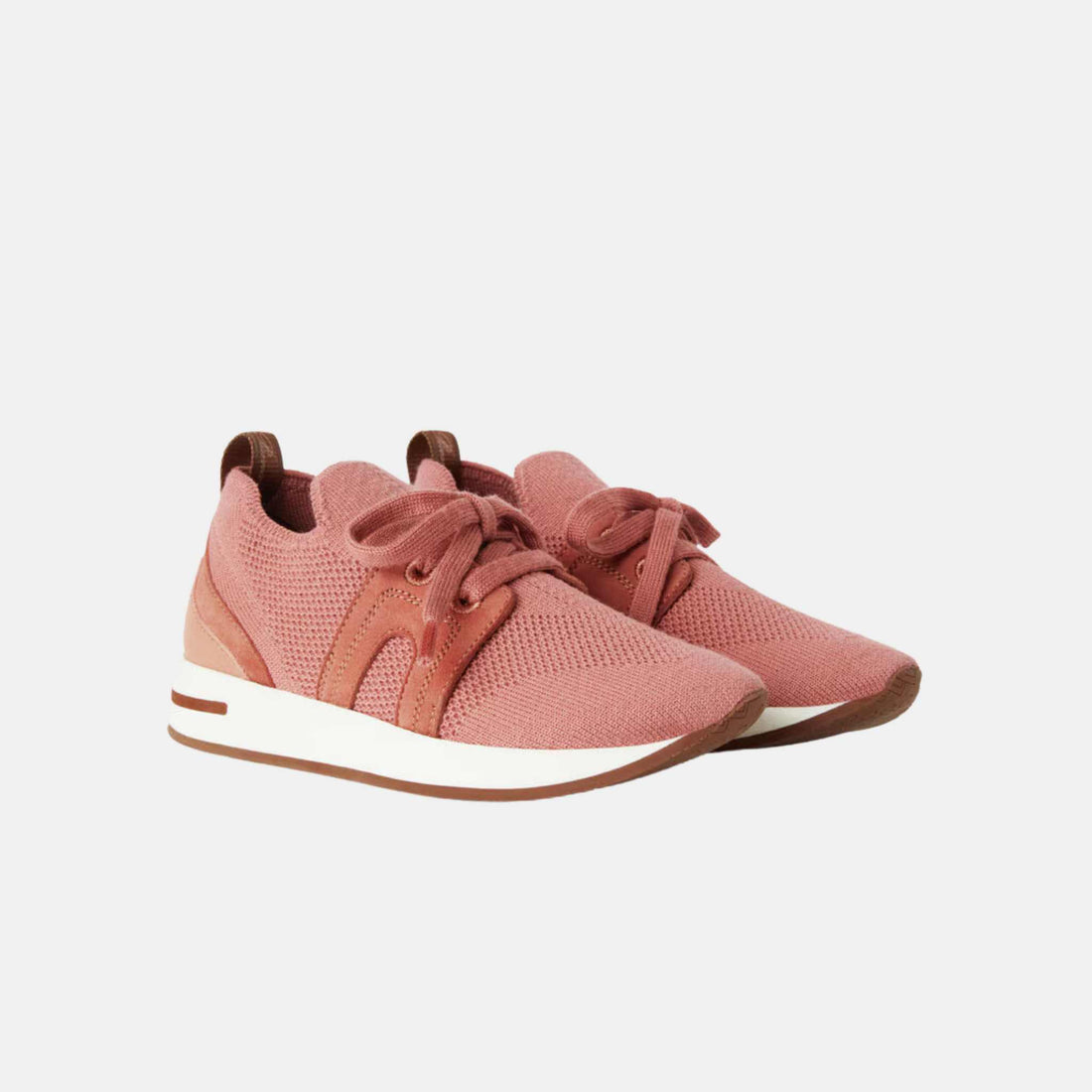 Loro Piana 360 LP Kids Flexy Walk سنيكرز من صوف Wish مع أربطة، لون Ancient Blush، من الأمام
