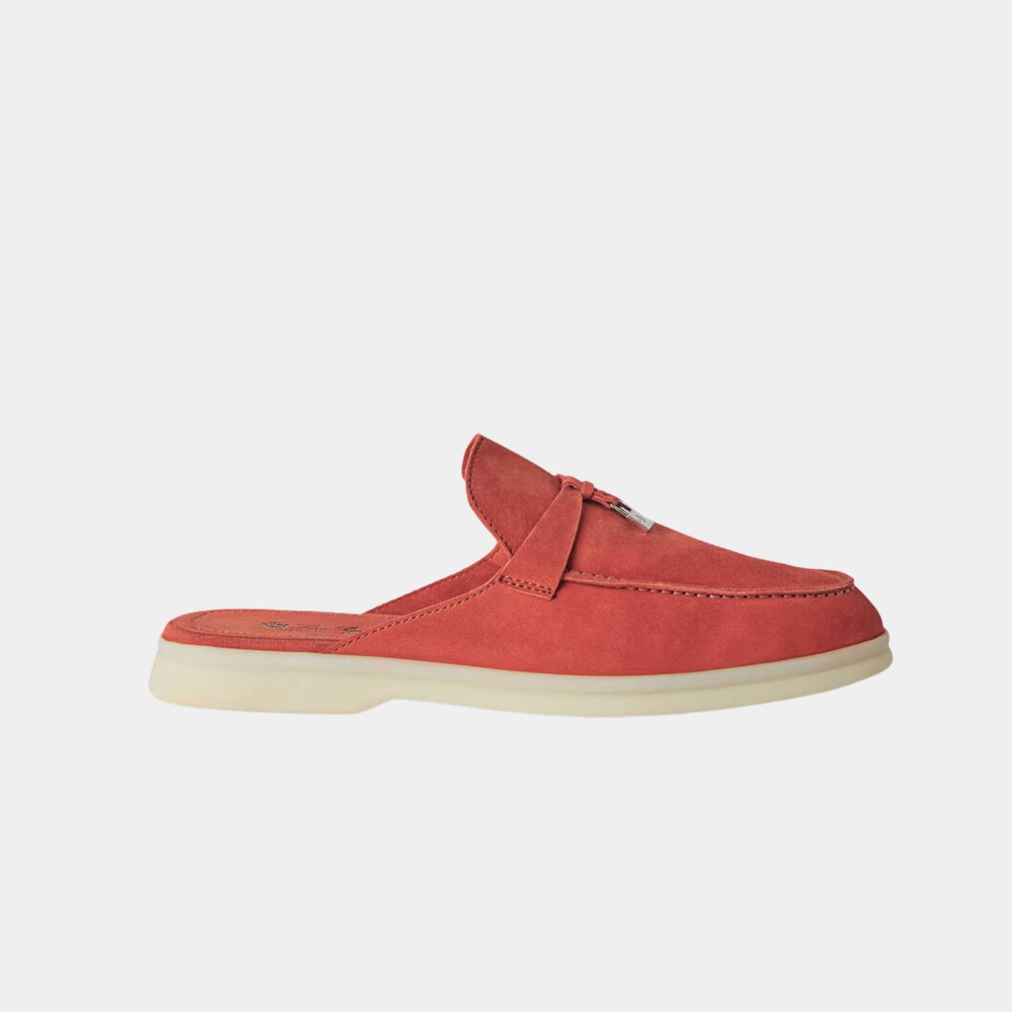 Loro Piana Babouche Charms Walk Loafers Suede, Orange Flame, Side